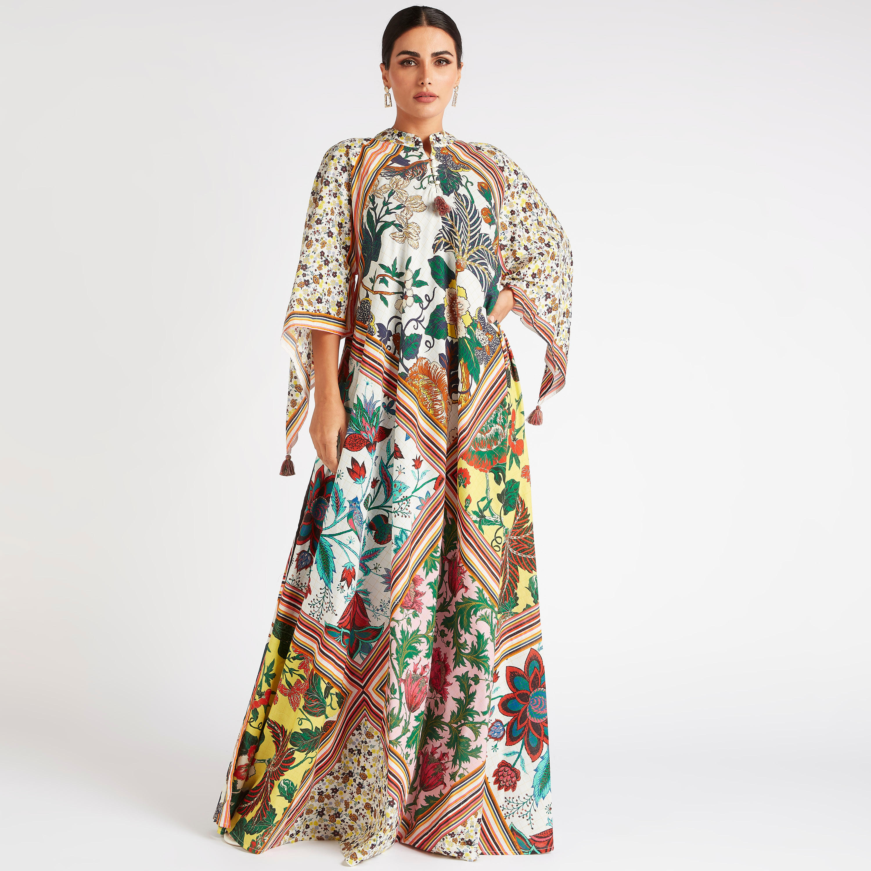 Abayas Floral Print A-line Jalabiya with Mandarin Collar-women-arabicclothing-abayas-image-2