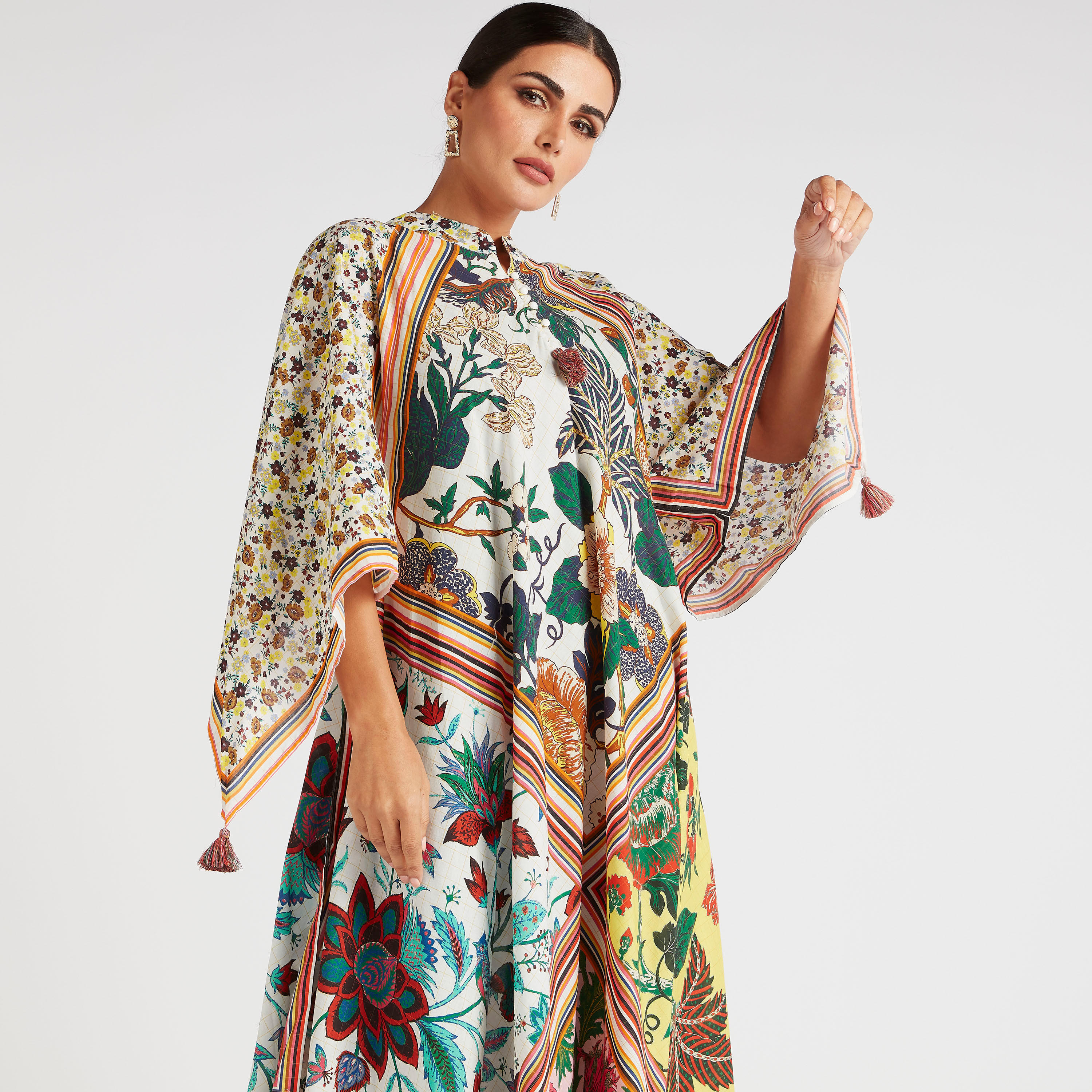 Abayas Floral Print A-line Jalabiya with Mandarin Collar-women-arabicclothing-abayas-image-5