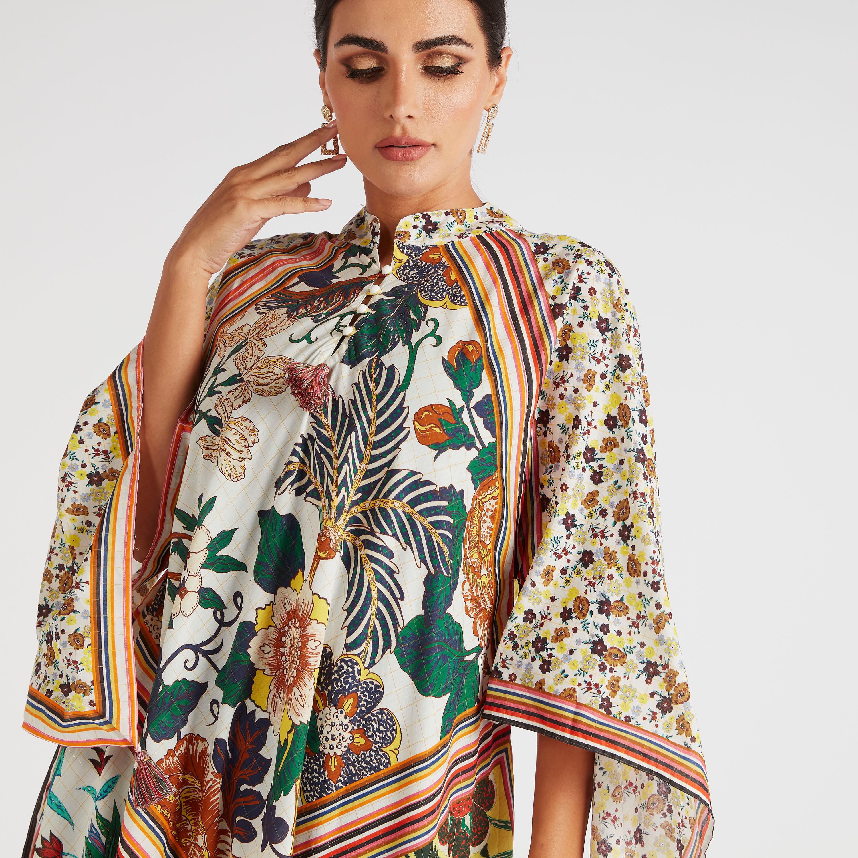 Abayas Floral Print A-line Jalabiya with Mandarin Collar-women-arabicclothing-abayas-image-6