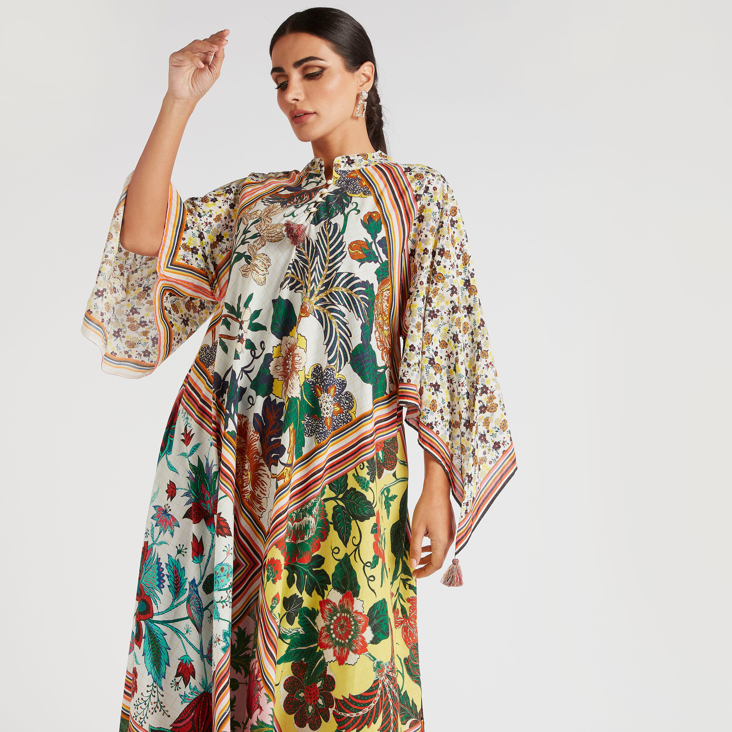 Abayas Floral Print A-line Jalabiya with Mandarin Collar-women-arabicclothing-abayas-image-7
