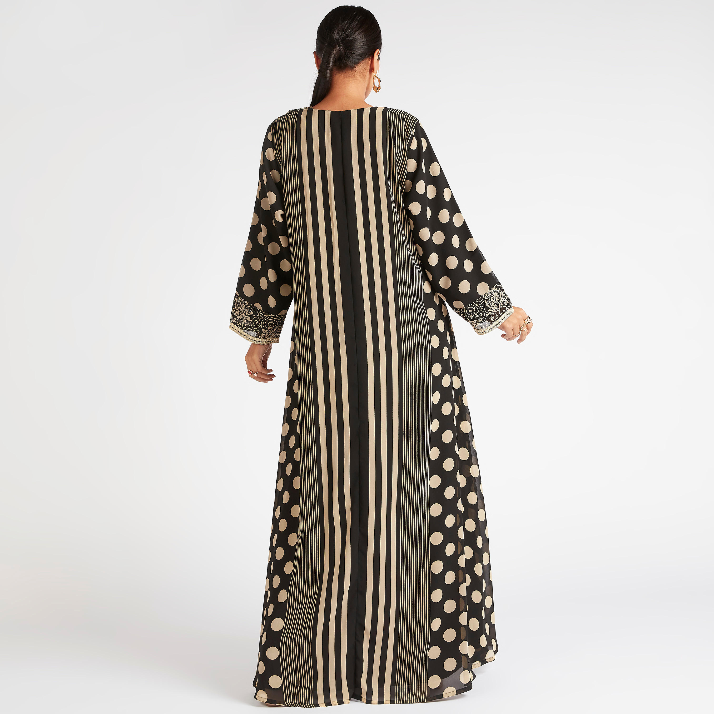 جلابية بطبعة منقطّة بطية صدر مطرزة وأزرار-women-arabicclothing-abayas-image-4