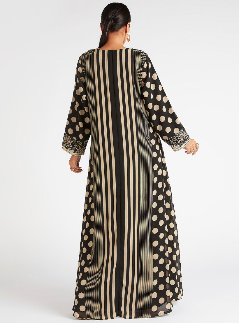 جلابية بطبعة منقطّة بطية صدر مطرزة وأزرار-women-arabicclothing-abayas-image-4