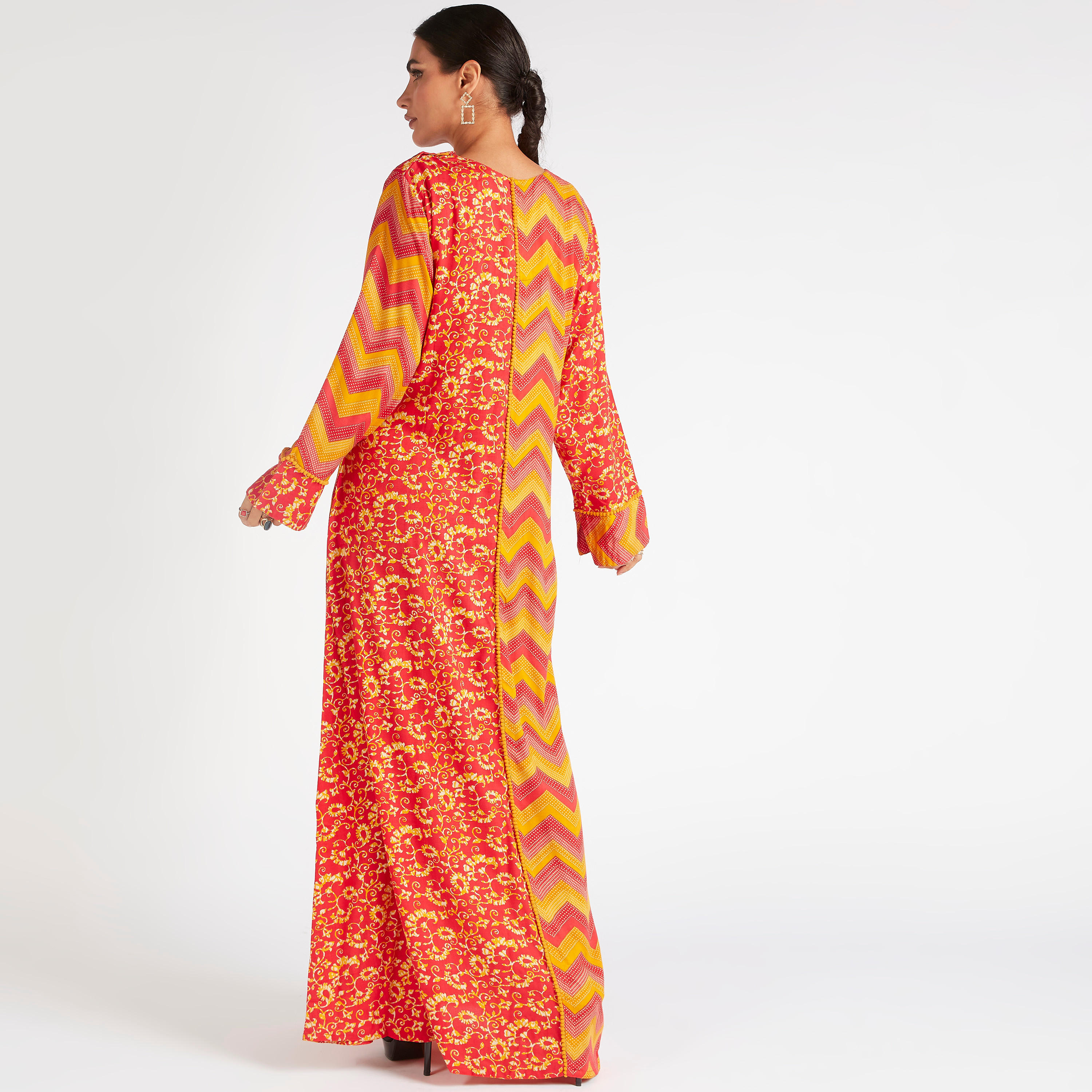 Abayas Printed Jalabiya with Square Neck and Embroidery Detail-women-arabicclothing-abayas-image-4
