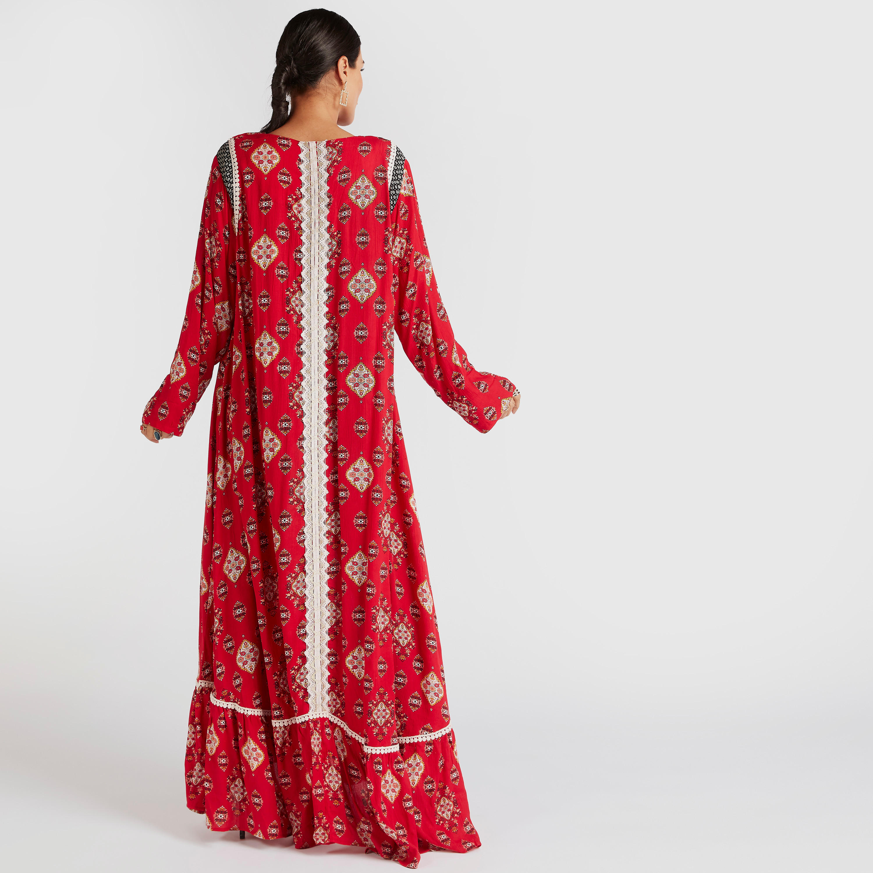 جلابية بنقشات زهوز وأطراف مكشكشة-women-arabicclothing-abayas-image-4
