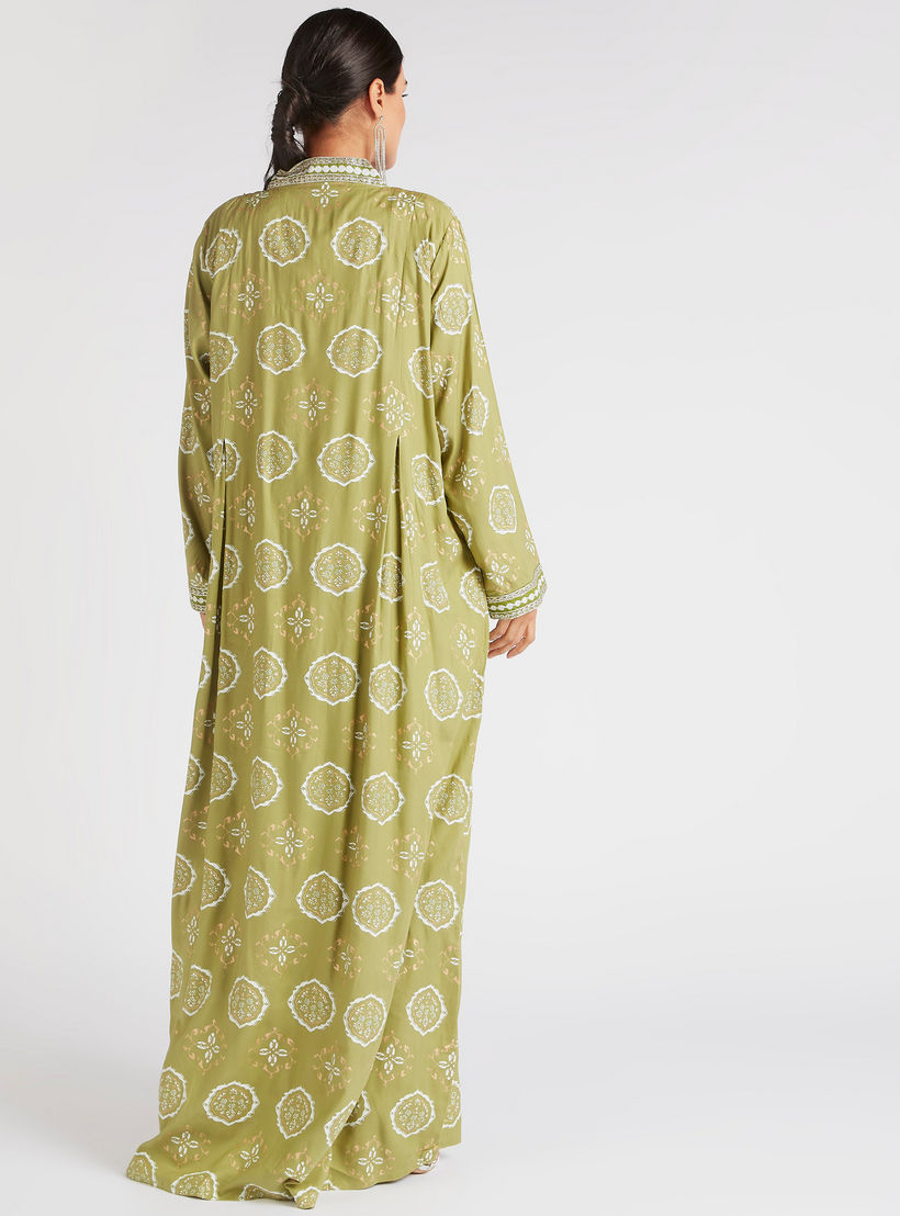 جلابية منقوشة بياقة مطرزة-women-arabicclothing-abayas-image-4