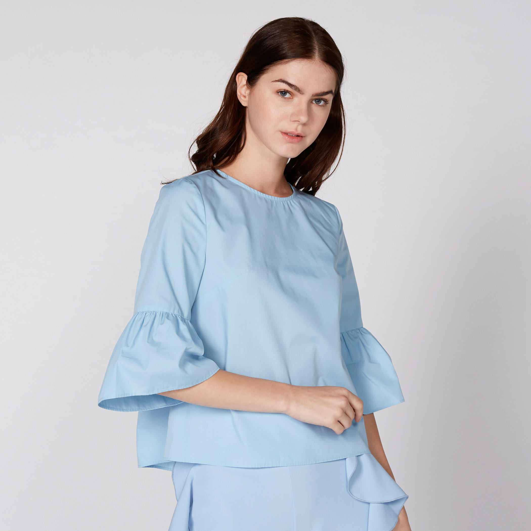 بلوزة بياقة مستديرة وأكمام 3/4-women-clothing-shirtsandblouses-blouses-image-1
