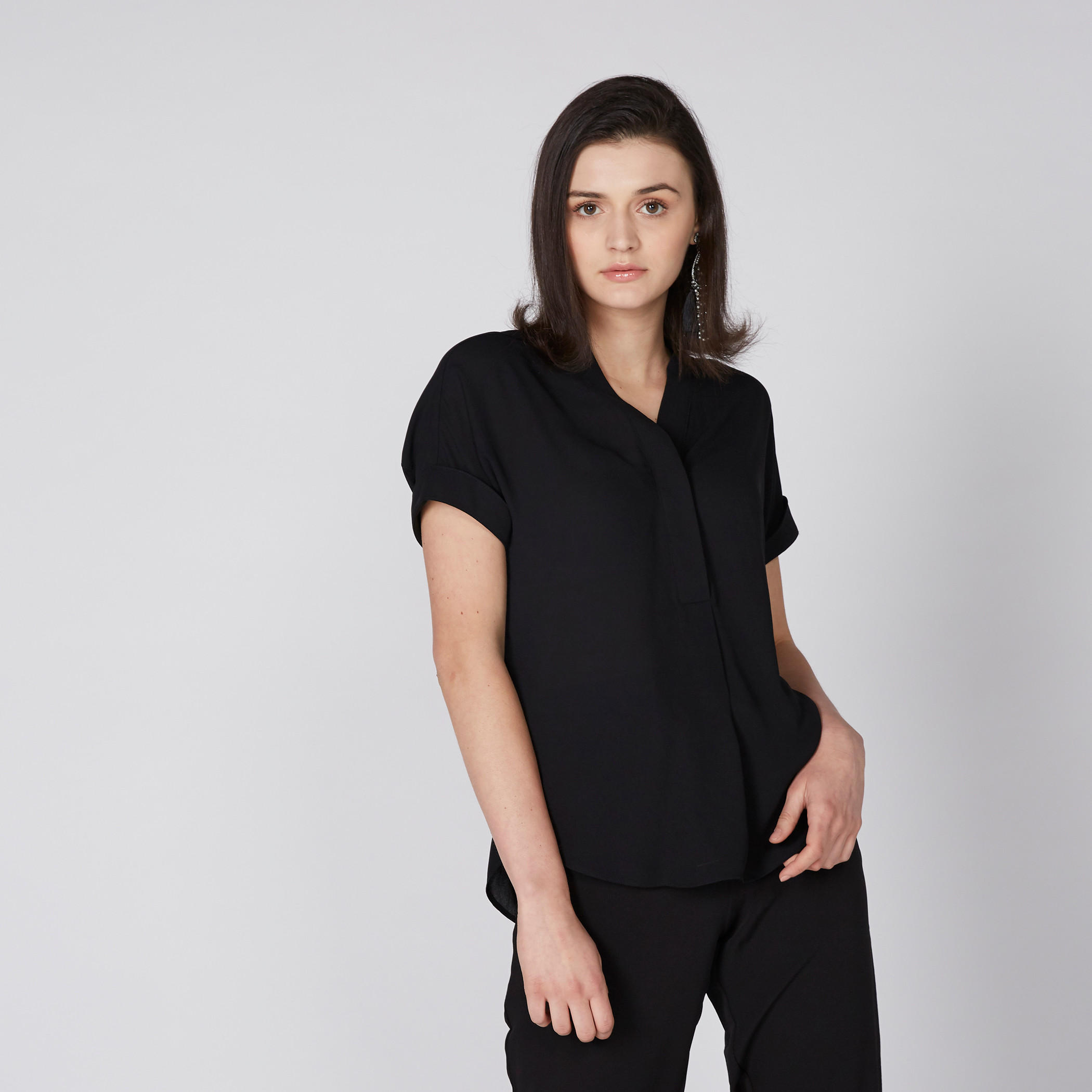 V-Neck Top with Short Sleeves-women-clothing-shirtsandblouses-blouses-image-1