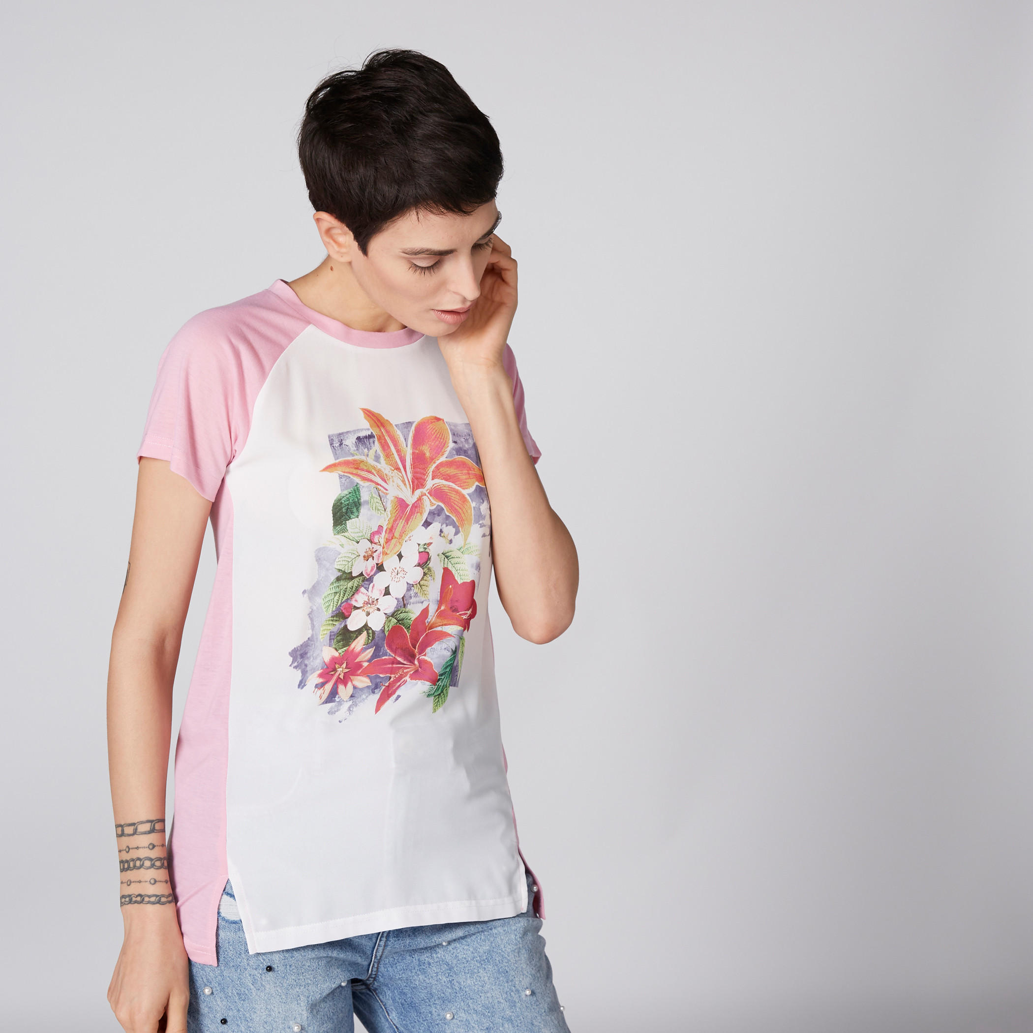 Printed T-Shirt with Round Neck and Short Sleeves-women-clothing-tshirts-image-1