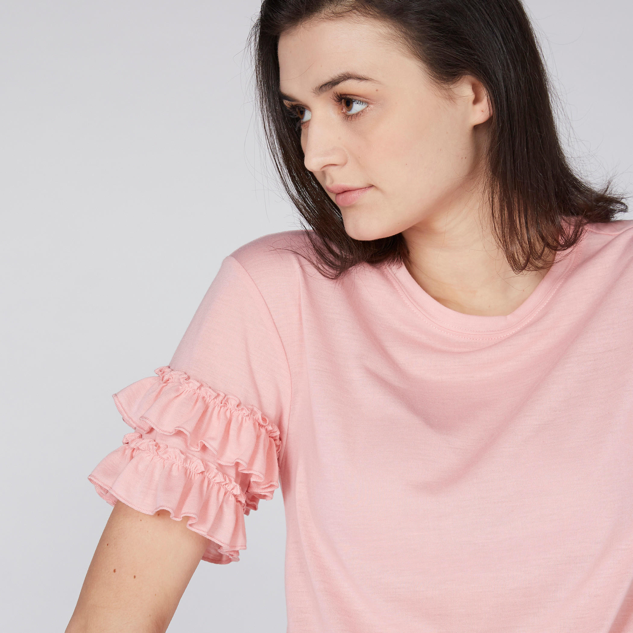Knit Round Neck Top with Layered Ruffles on Sleeves-women-clothing-shirtsandblouses-blouses-image-2
