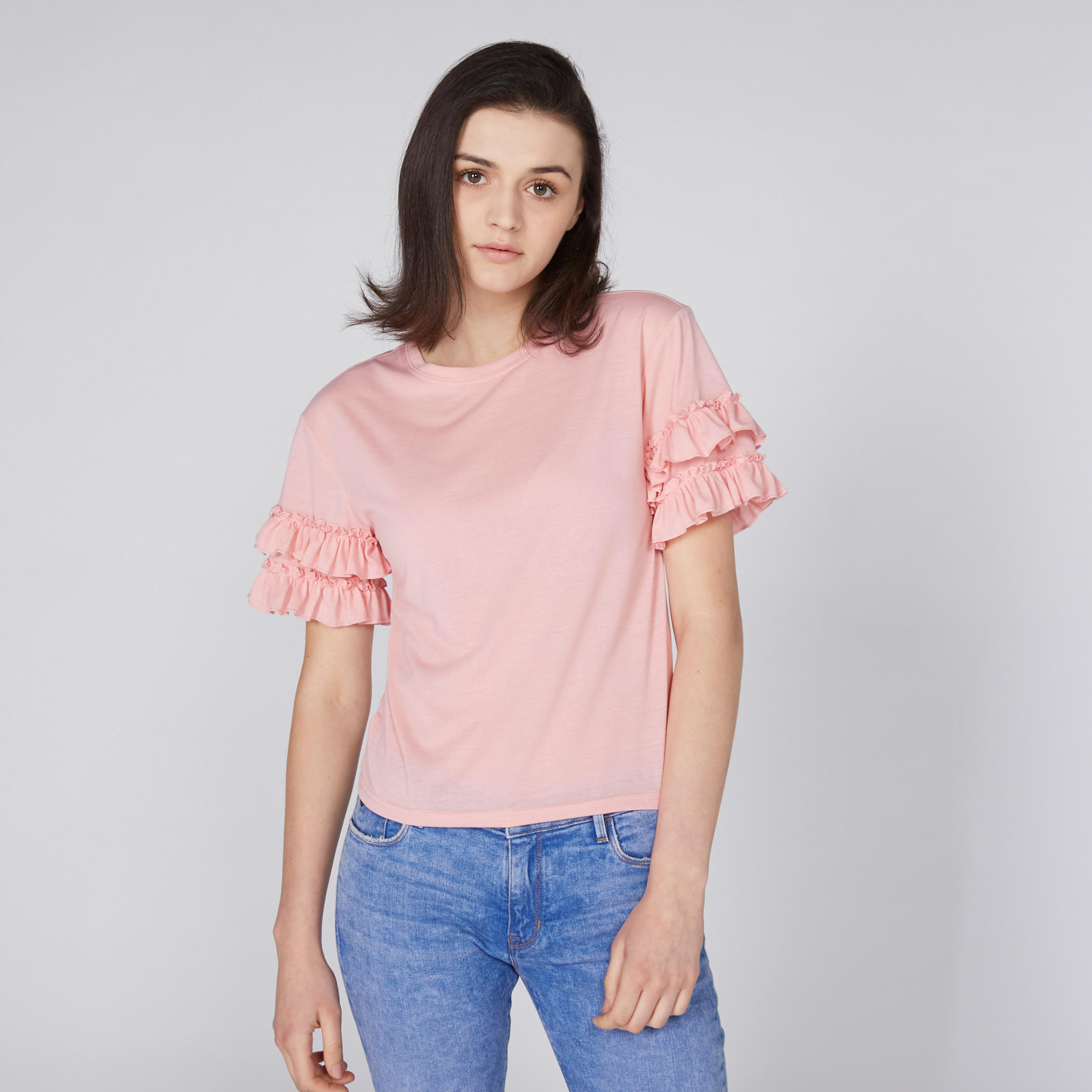 Knit Round Neck Top with Layered Ruffles on Sleeves-women-clothing-shirtsandblouses-blouses-image-3