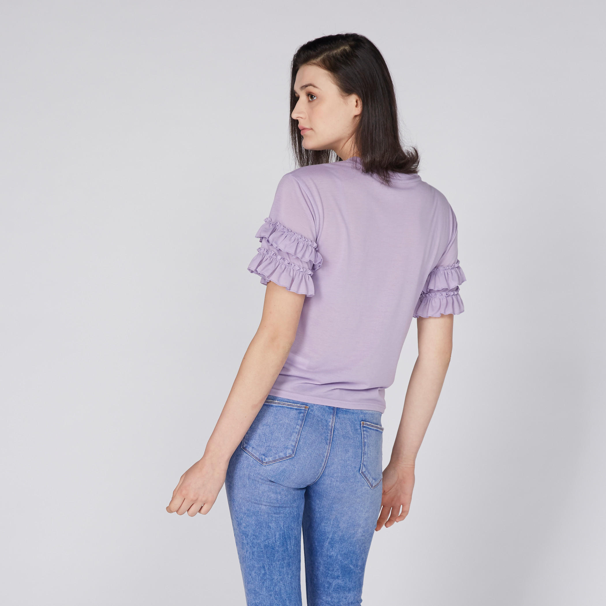 بلوزة محبوكة بياقة مستديرة وأكمام كشكش متعددة الطبقات-women-clothing-shirtsandblouses-blouses-image-4