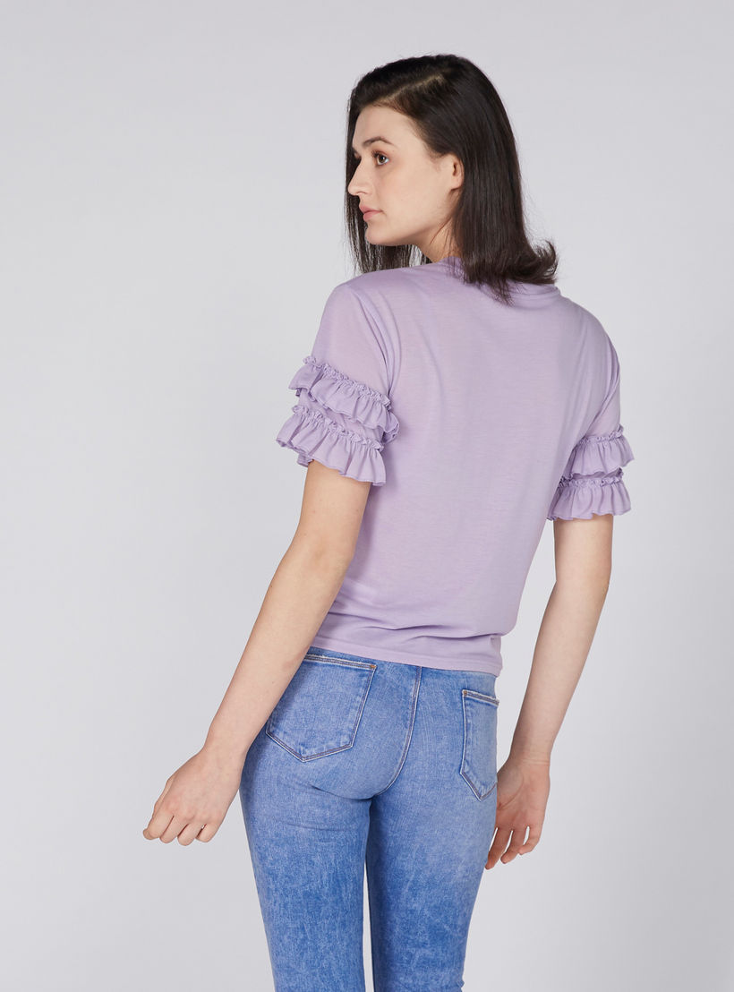 بلوزة محبوكة بياقة مستديرة وأكمام كشكش متعددة الطبقات-women-clothing-shirtsandblouses-blouses-image-4