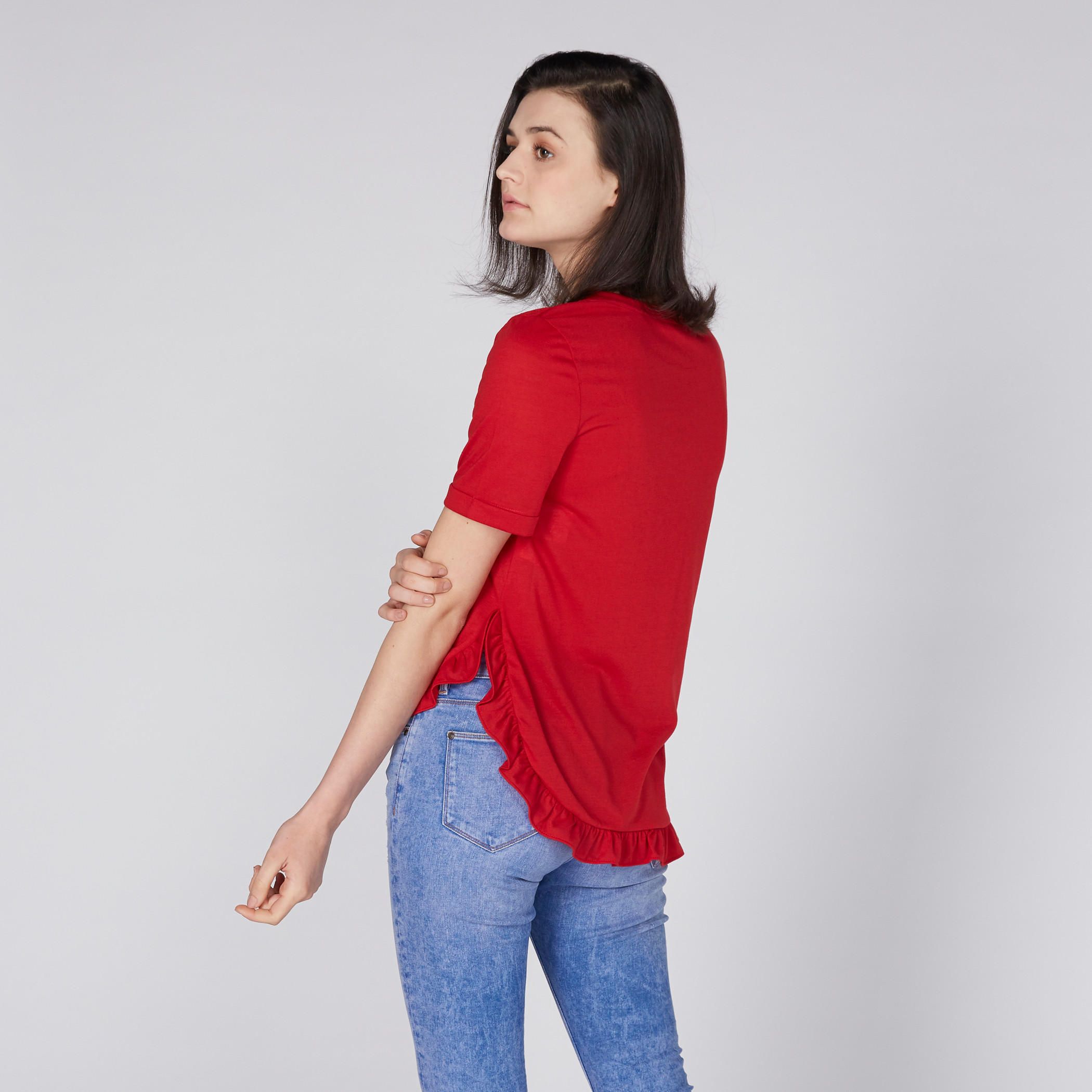 بلوزة محبوكة بياقة مستديرة وحوّاف غير مستوية وتقليمات كشكش-women-clothing-shirtsandblouses-blouses-image-4