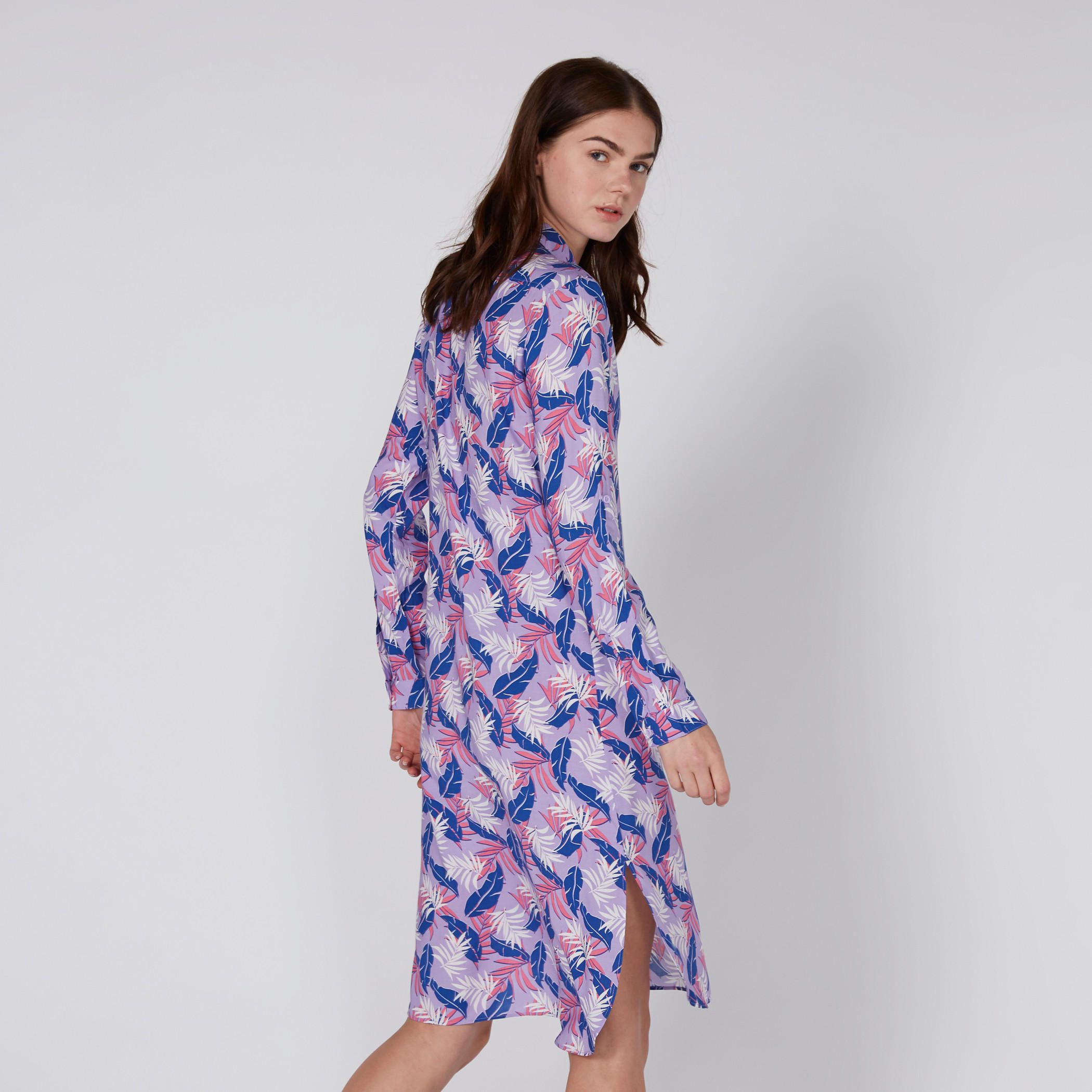 فستان متوسط الطول بأكمام طويلة ونصف وصلة أزرار وطبعات-women-clothing-dresses-image-4