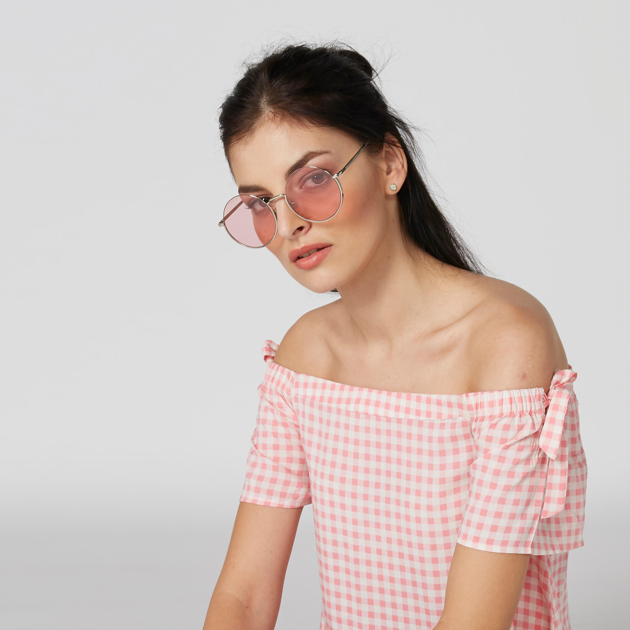 بلوزة كاروهات مكشوفة الأكتاف بأربطة-women-clothing-shirtsandblouses-blouses-image-5