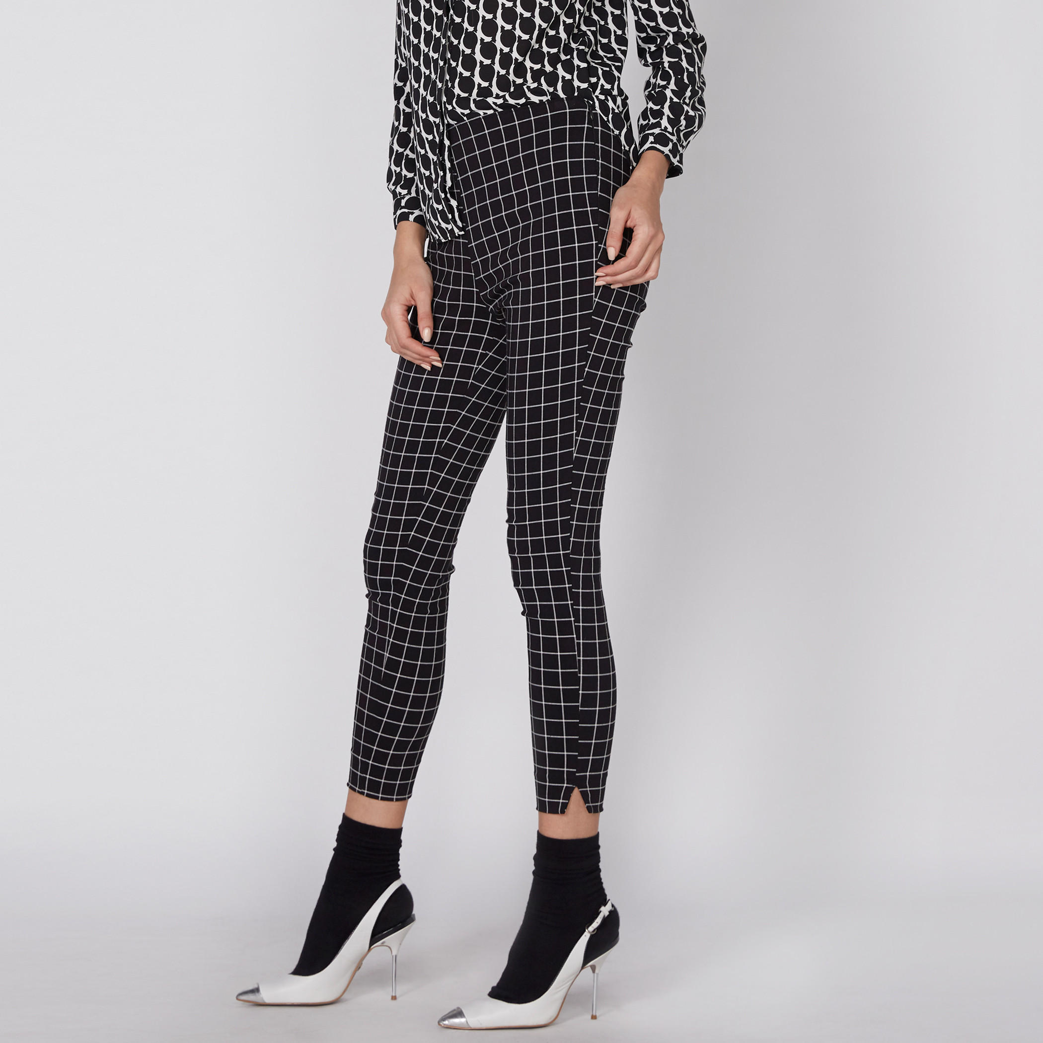 Chequered Full Length Pants with Zip Closure-women-clothing-bottoms-trousers-image-5