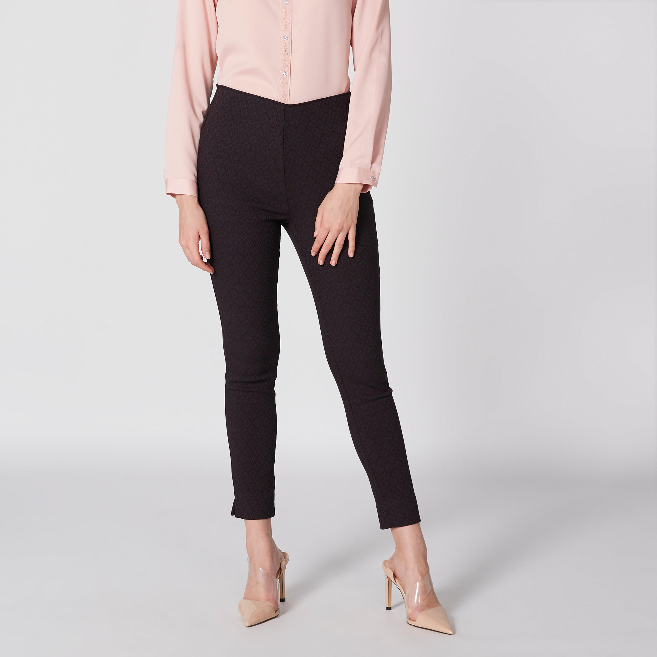 بنطال طويل بارز الملمس بسحاب إغلاق وفتحة على الكاحل-women-clothing-bottoms-trousers-image-1