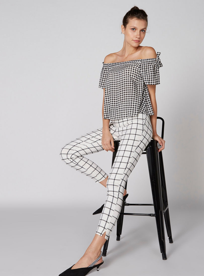 سروال طويل كاروهات بفتحة جانبية-women-clothing-bottoms-trousers-image-1