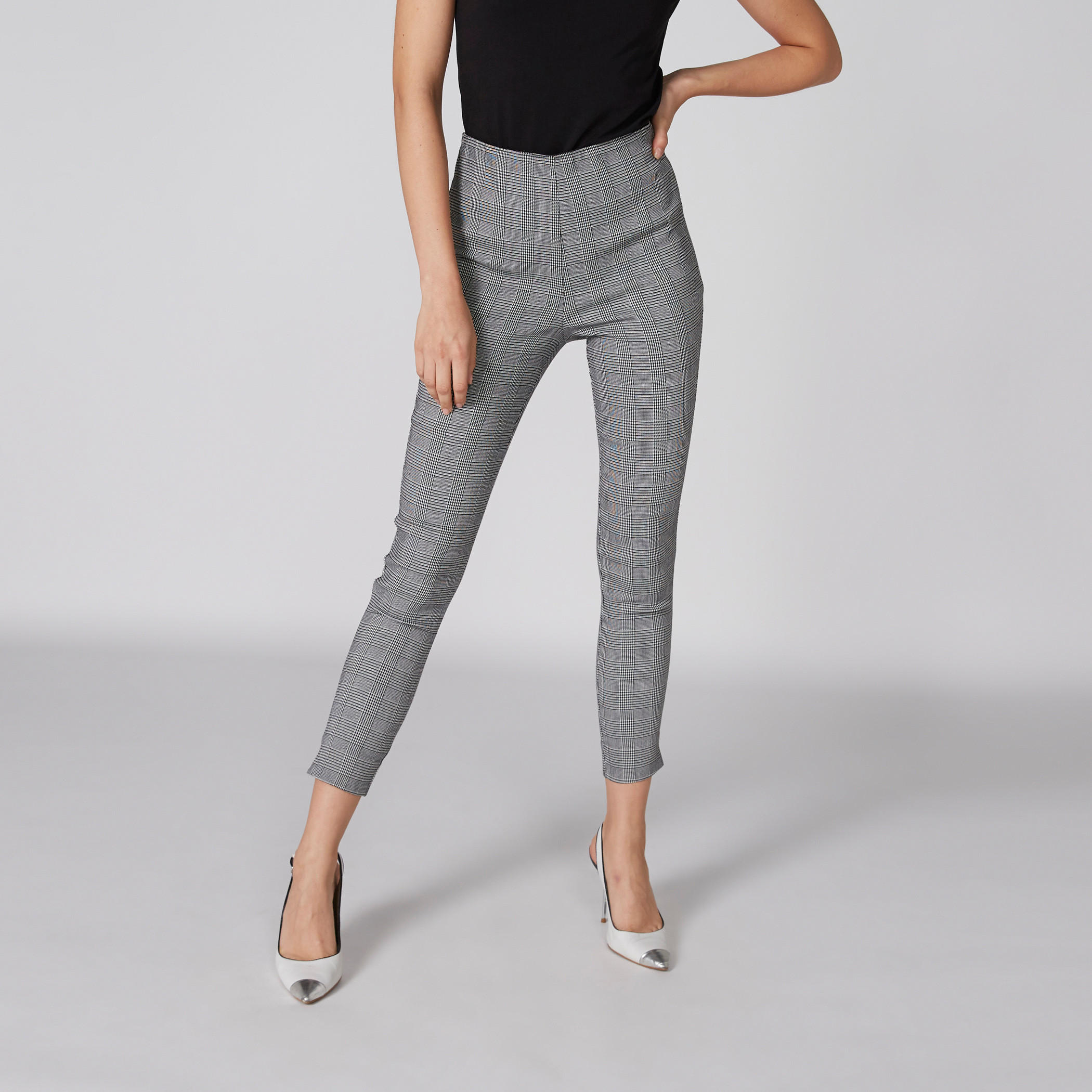 بنطال طويل كاروهات بقصّة ضيّقة وسحاب إغلاق وفتحة-women-clothing-bottoms-leggings-image-1