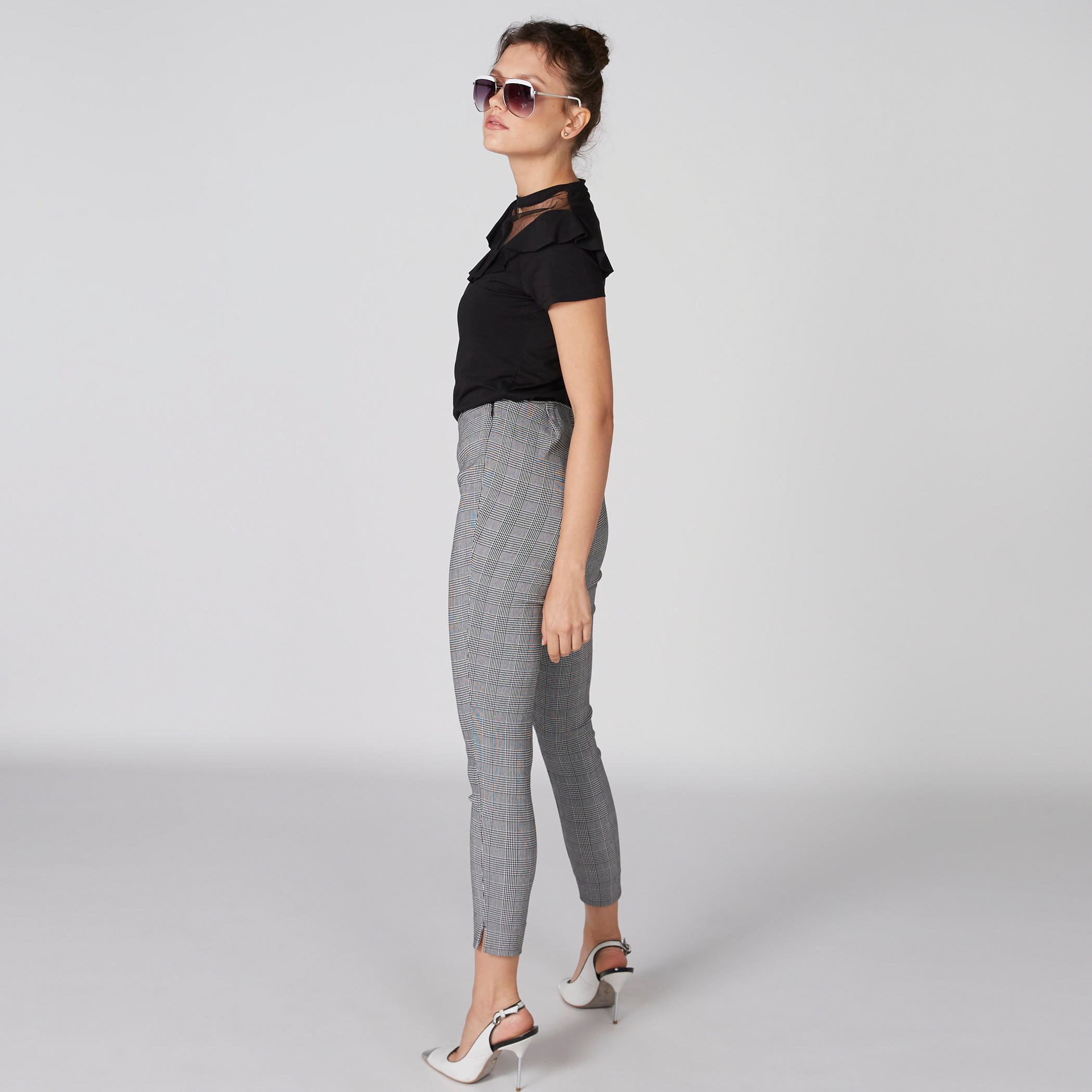 بنطال طويل كاروهات بقصّة ضيّقة وسحاب إغلاق وفتحة-women-clothing-bottoms-leggings-image-3