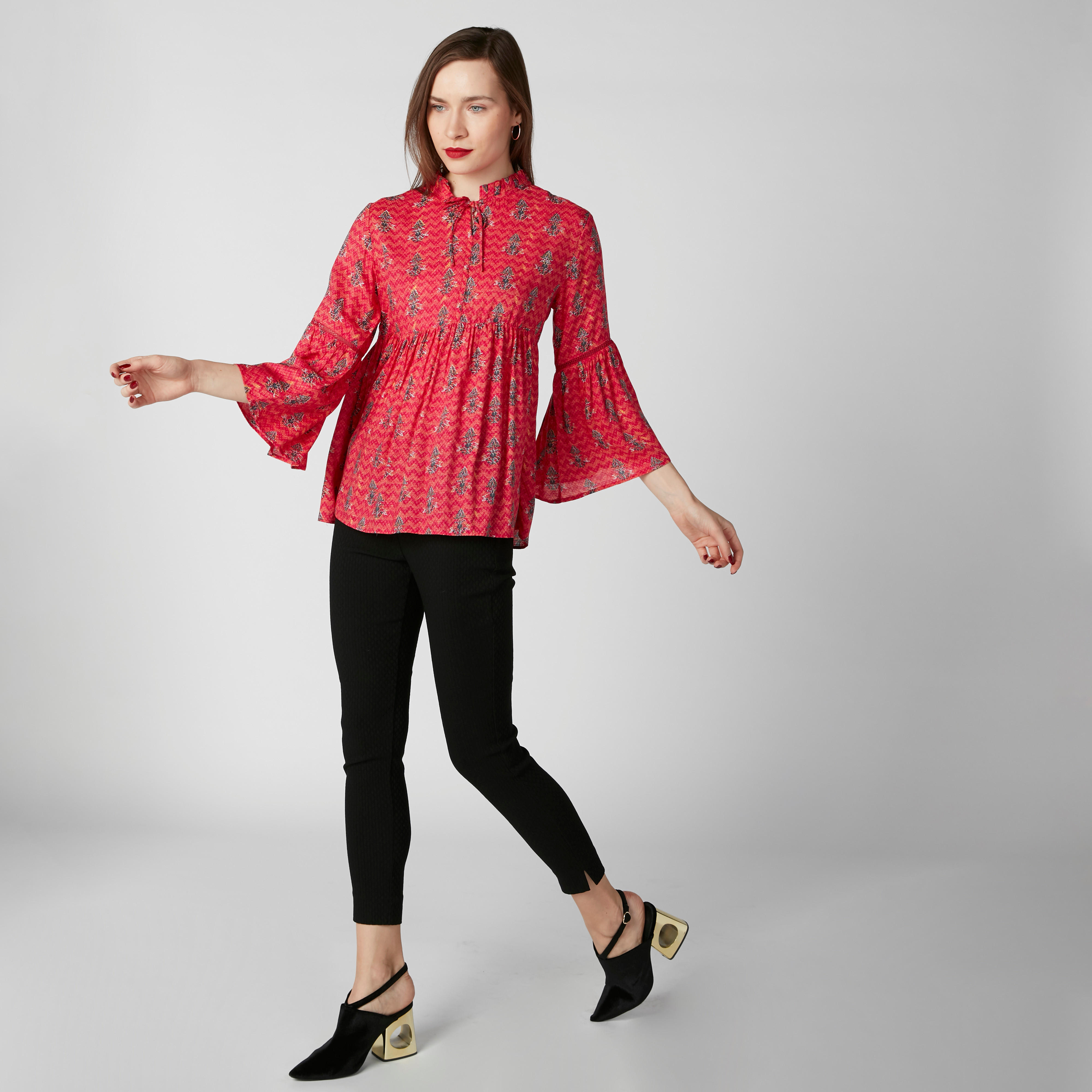 Textured Mid-Rise Pants in Skinny Fit with Elasticised Waistband-women-clothing-bottoms-trousers-image-1