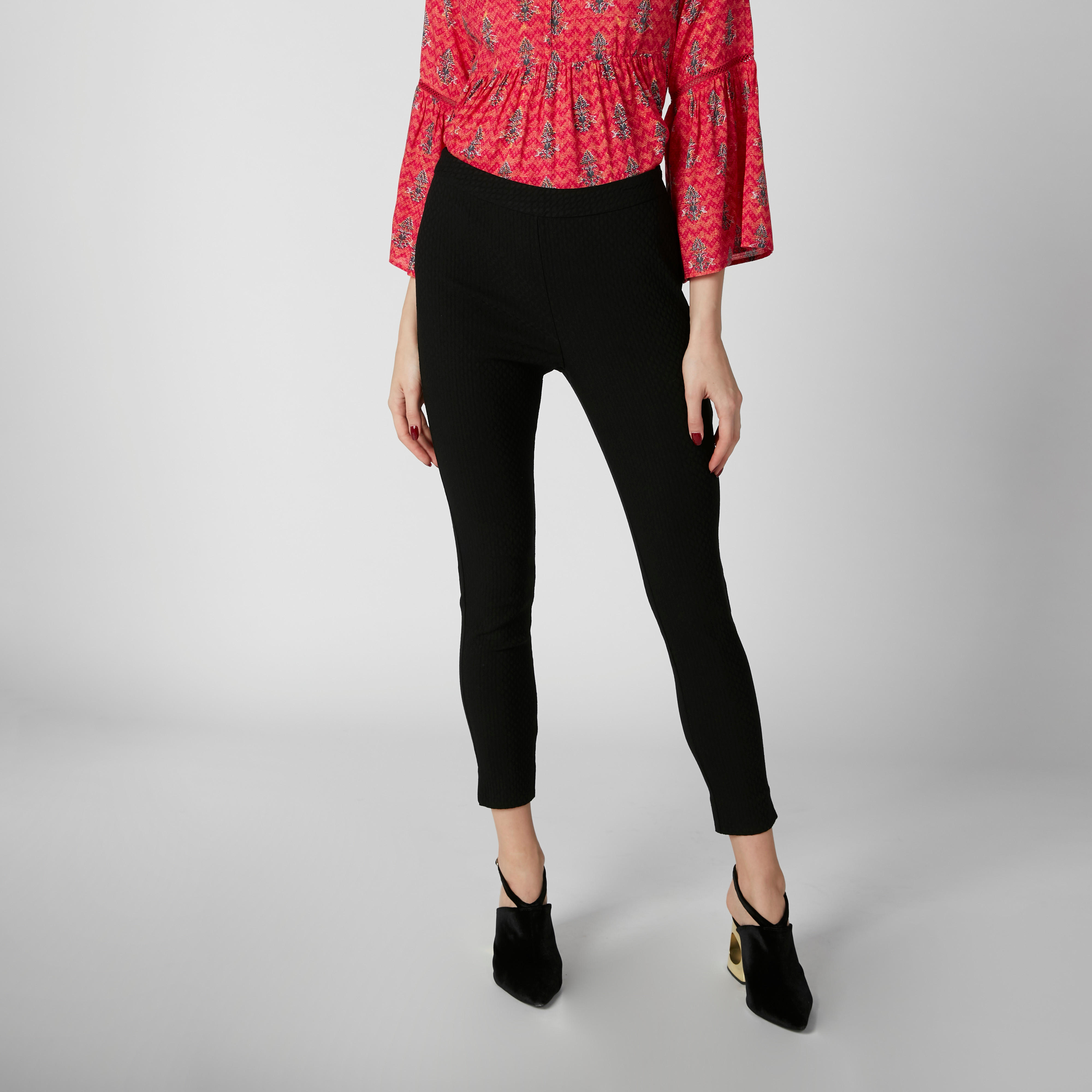 Textured Mid-Rise Pants in Skinny Fit with Elasticised Waistband-women-clothing-bottoms-trousers-image-3