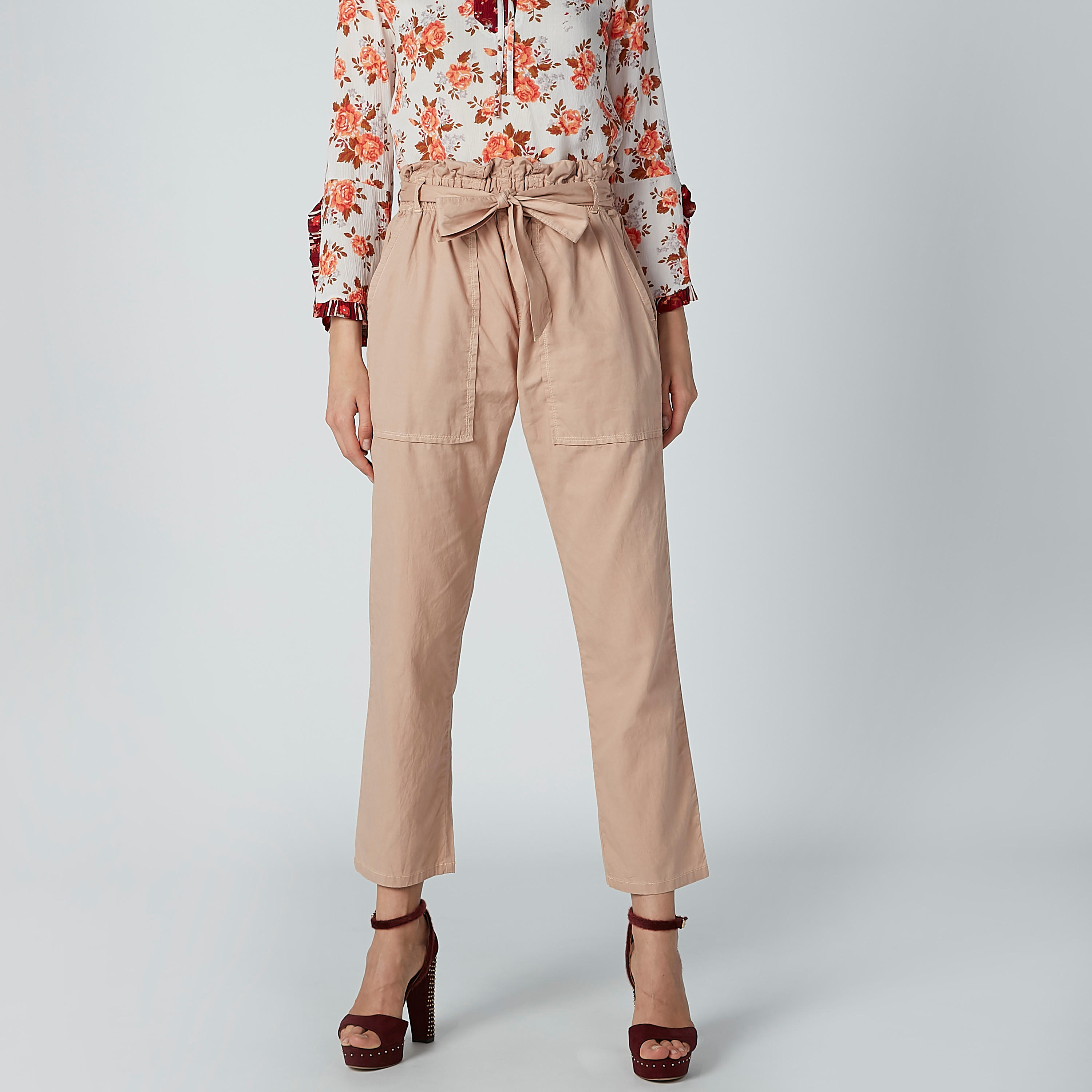 بنطال سادة بخصر بيبرباج وجيوب-women-clothing-bottoms-trousers-image-1
