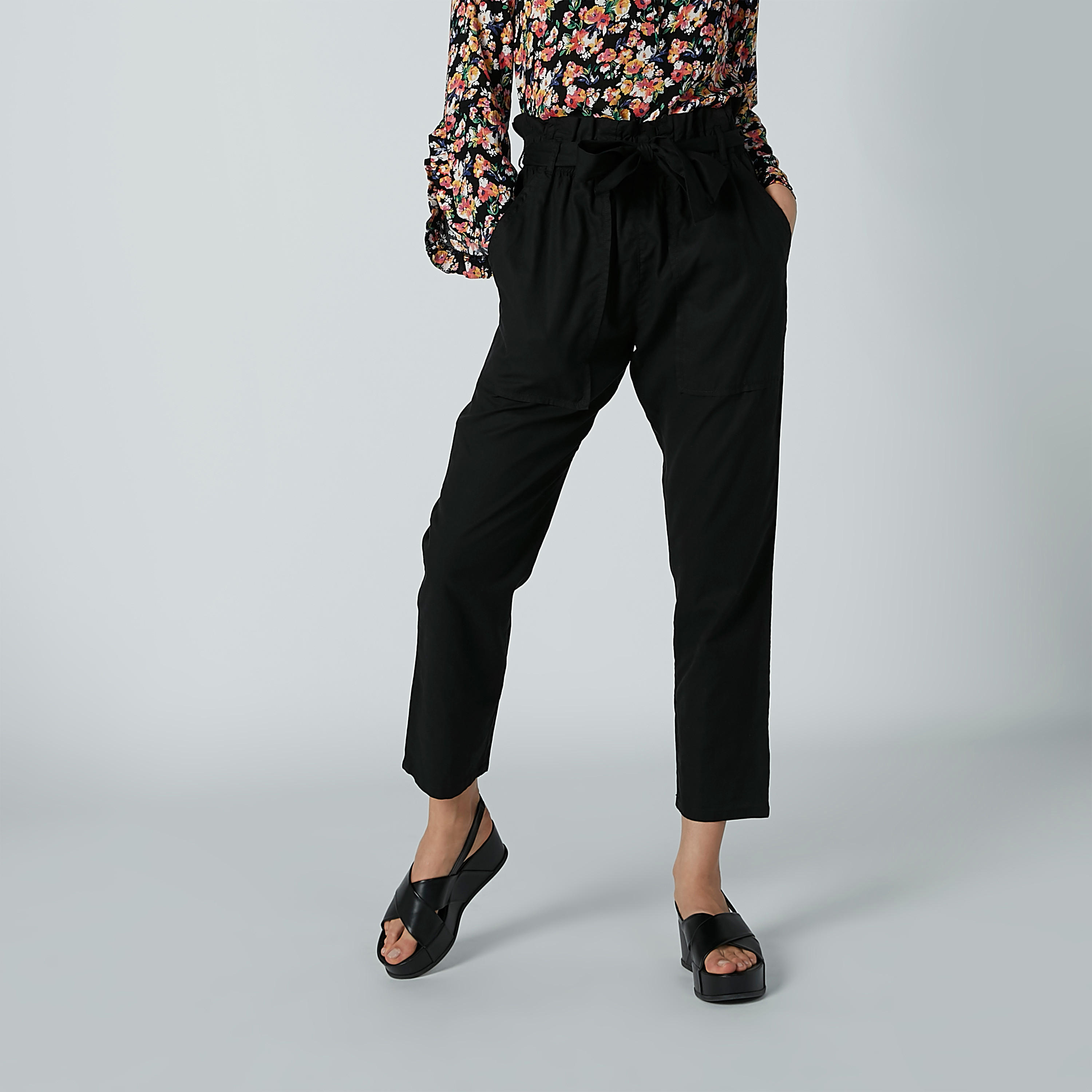 Solid Trousers with Paper Bag Waist and Pocket Detail-women-clothing-bottoms-trousers-image-4