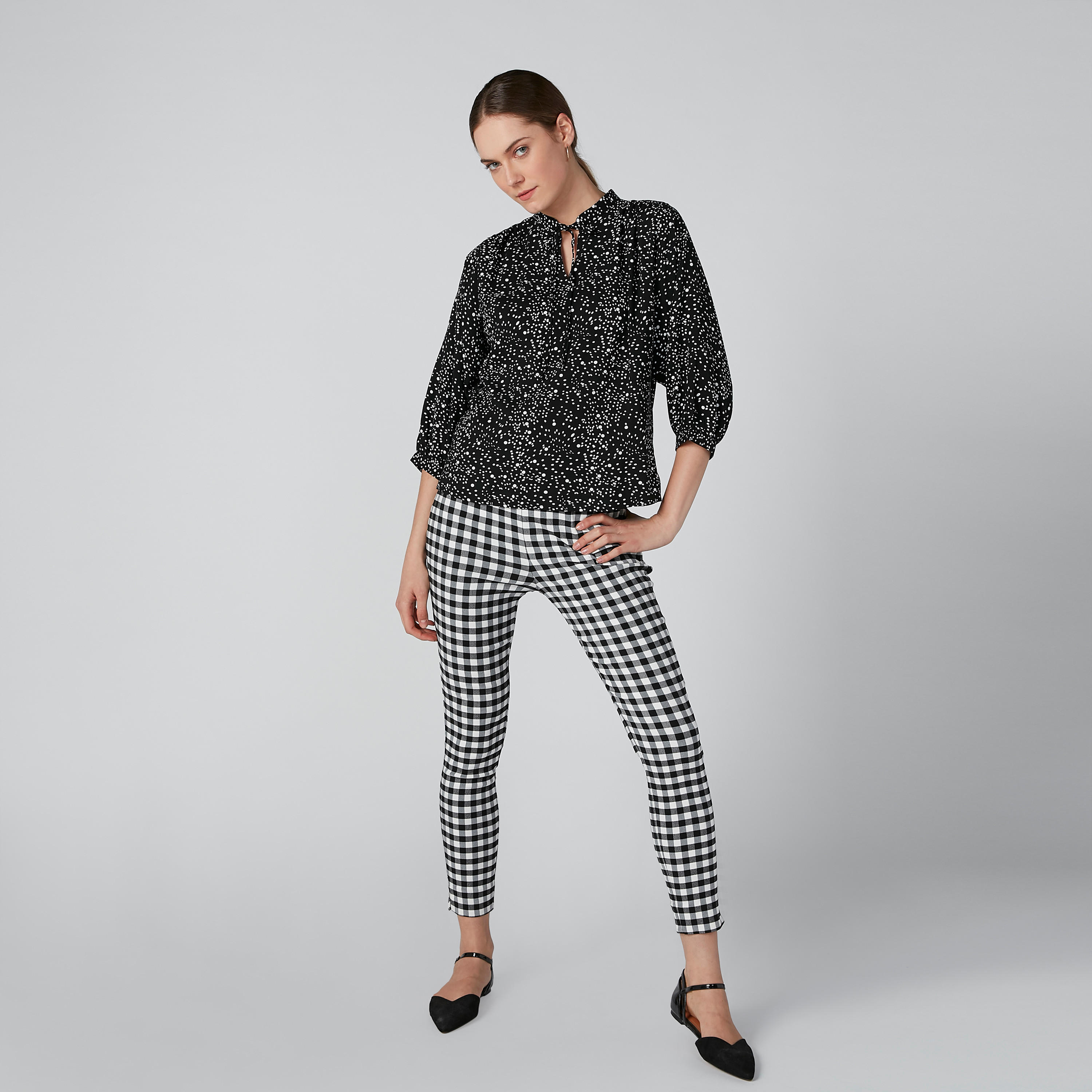 Chequered Treggings with Slit and Elasticised Waistband-women-clothing-bottoms-leggings-image-1