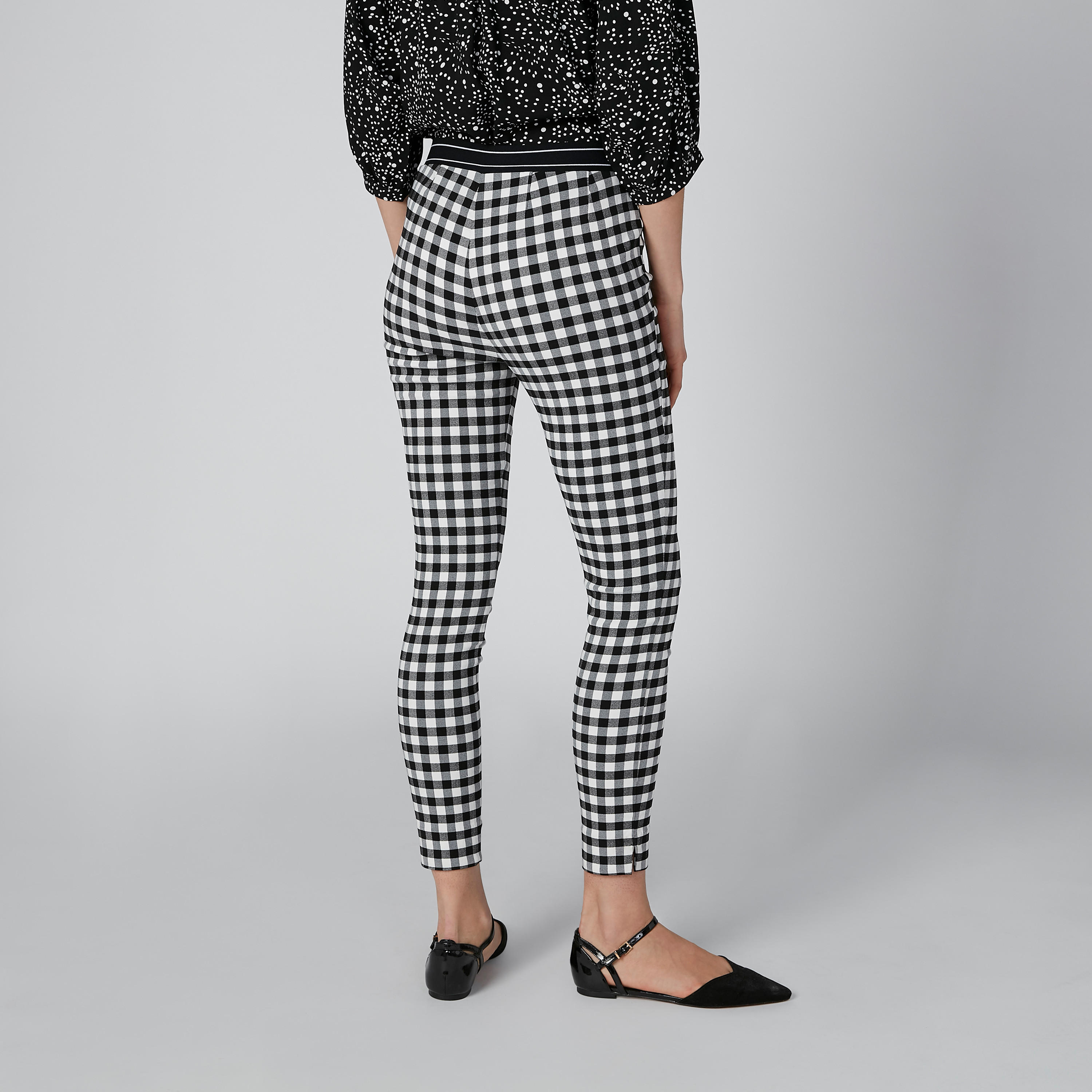 Chequered Treggings with Slit and Elasticised Waistband-women-clothing-bottoms-leggings-image-2