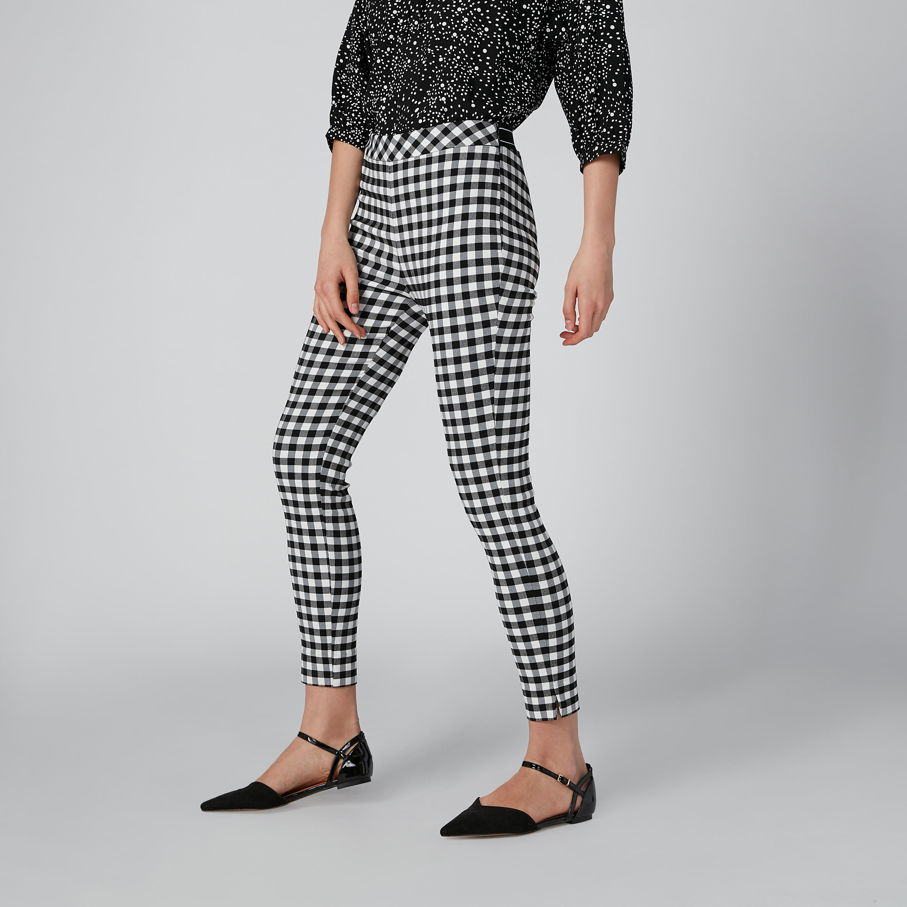 Chequered Treggings with Slit and Elasticised Waistband-women-clothing-bottoms-leggings-image-3