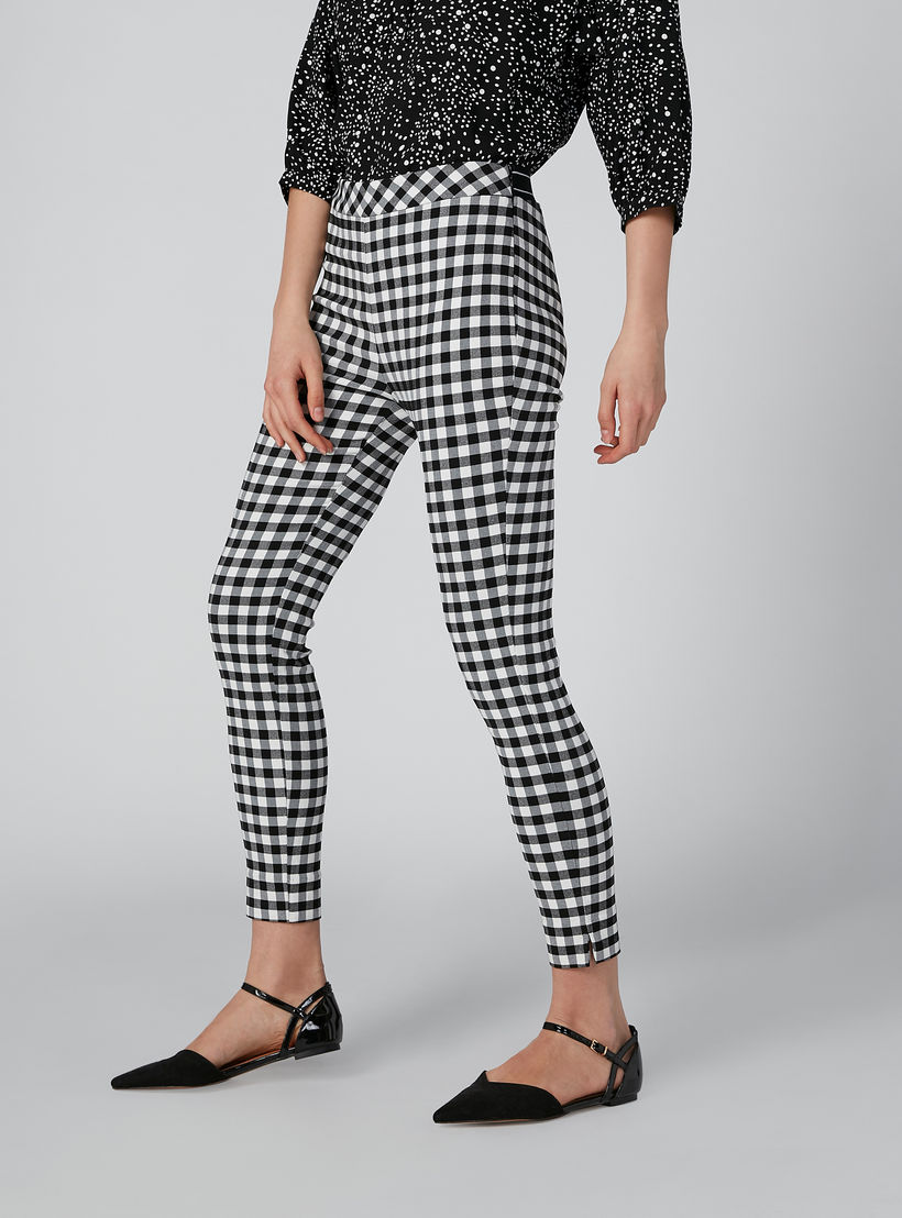 Chequered Treggings with Slit and Elasticised Waistband-women-clothing-bottoms-leggings-image-3