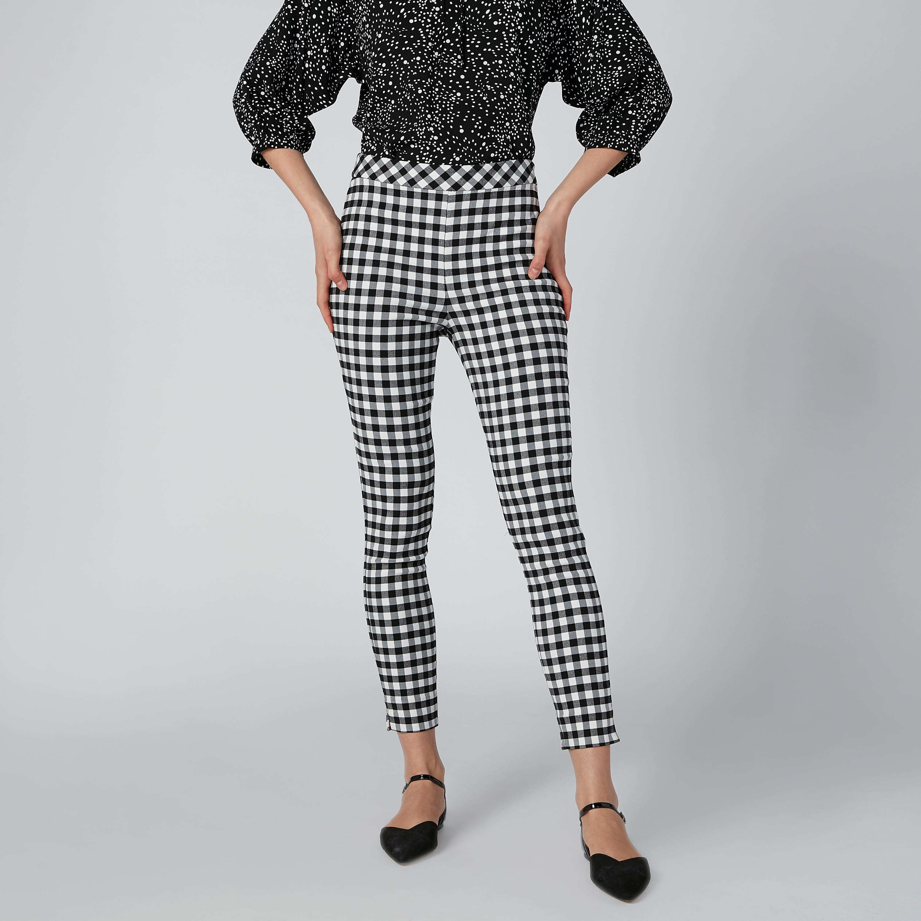Chequered Treggings with Slit and Elasticised Waistband-women-clothing-bottoms-leggings-image-4