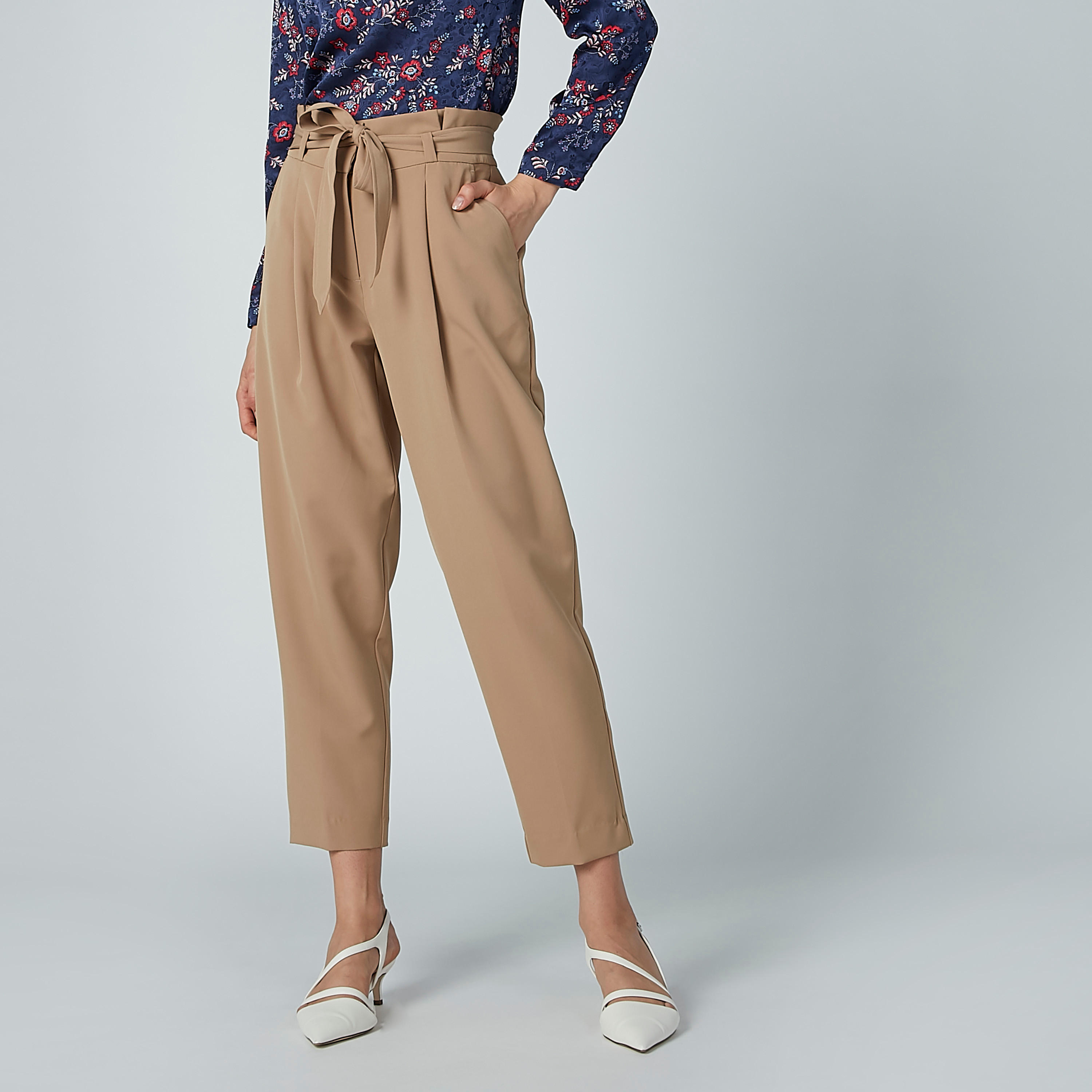 بنطال سادة بخصر بيبرباج وجيوب-women-clothing-bottoms-trousers-image-3