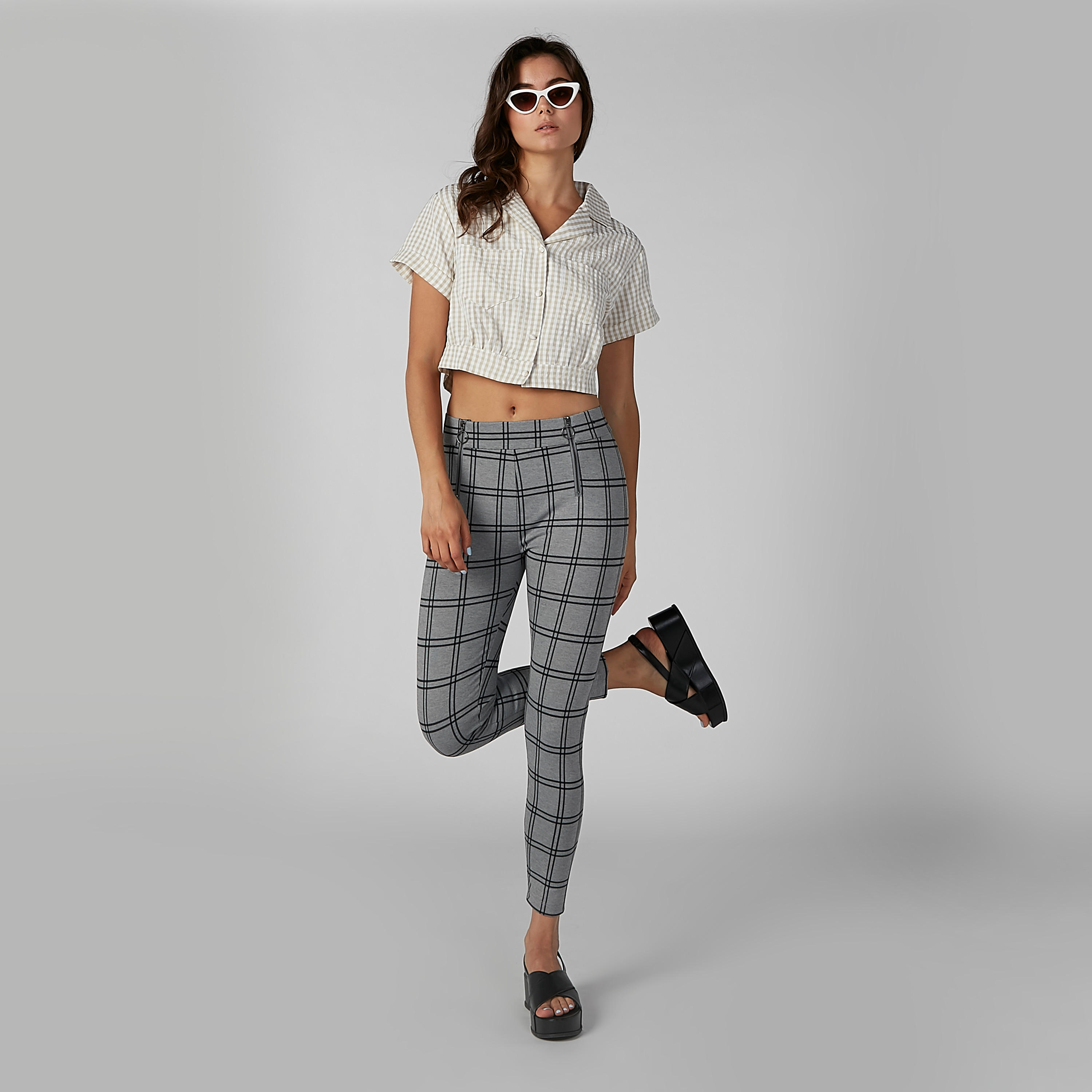 بنطال كاروهات سكيني بخصر مطّاطي وسحاب-women-clothing-bottoms-leggings-image-3