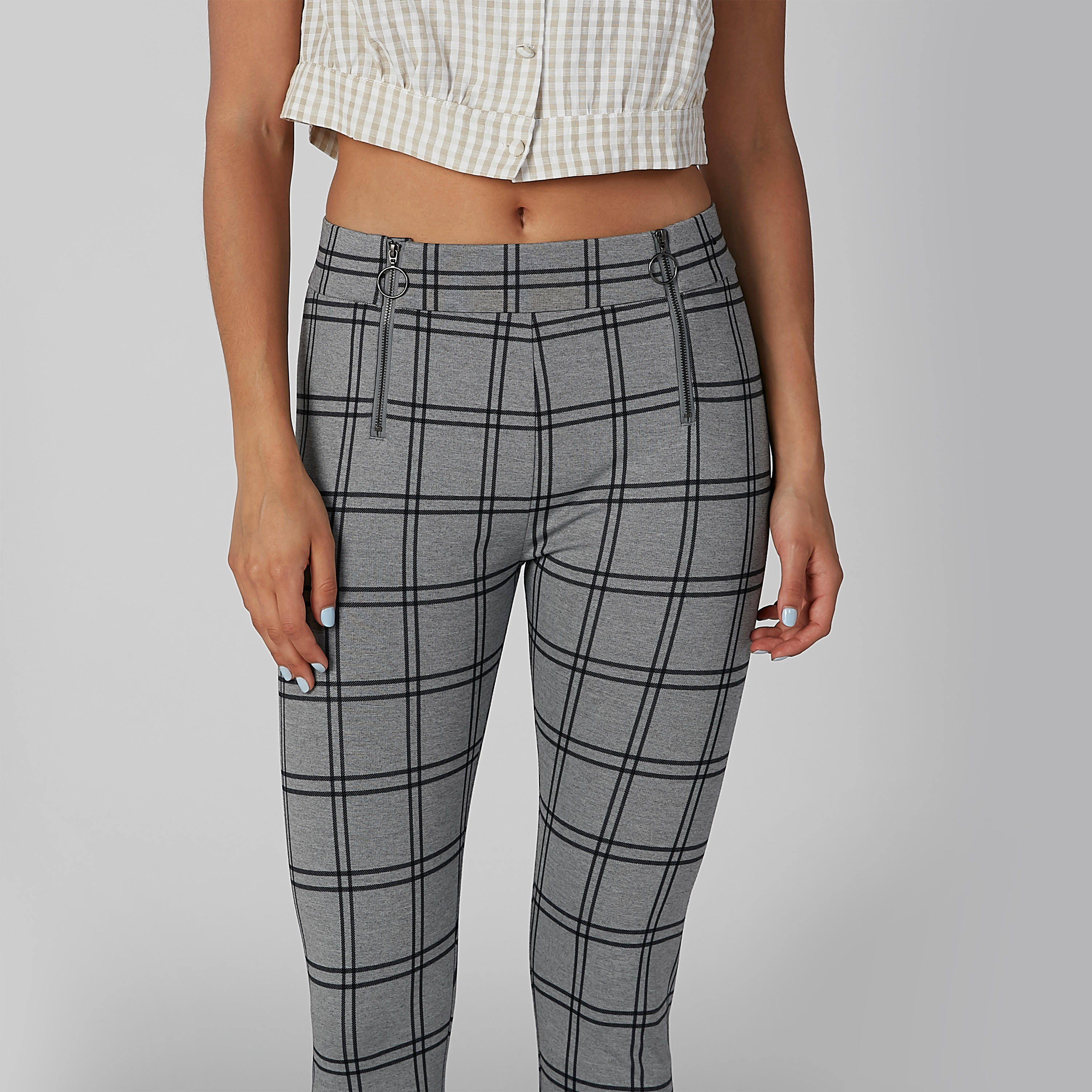 بنطال كاروهات سكيني بخصر مطّاطي وسحاب-women-clothing-bottoms-leggings-image-4