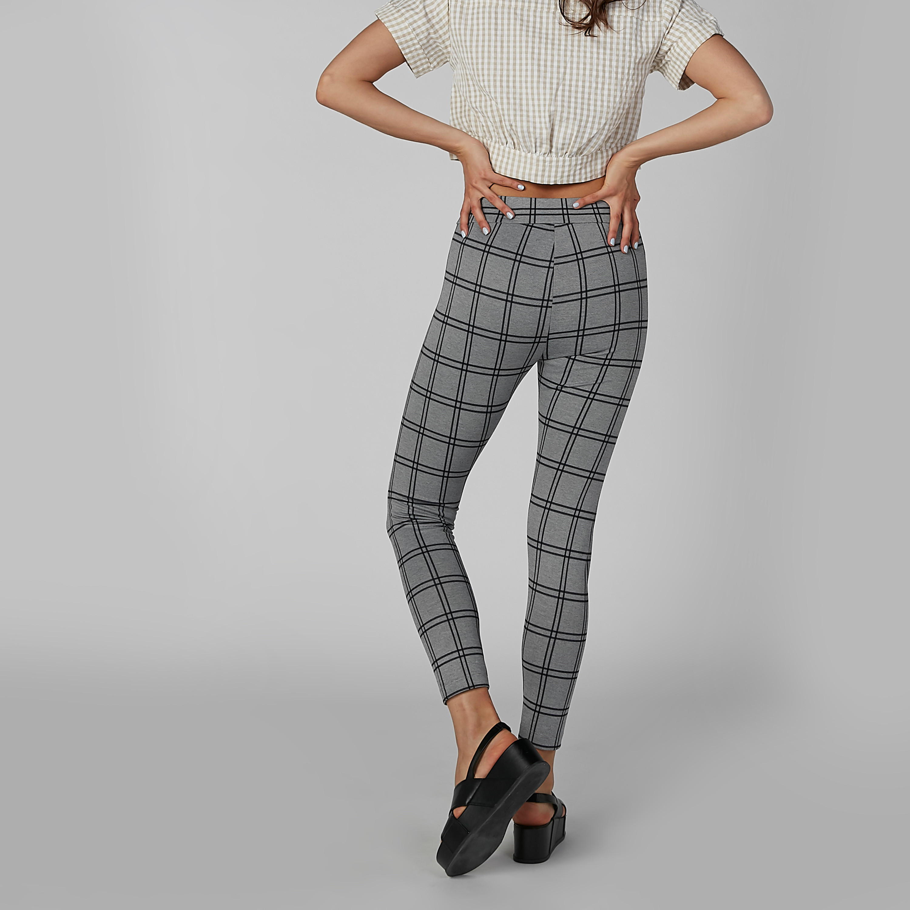 بنطال كاروهات سكيني بخصر مطّاطي وسحاب-women-clothing-bottoms-leggings-image-5