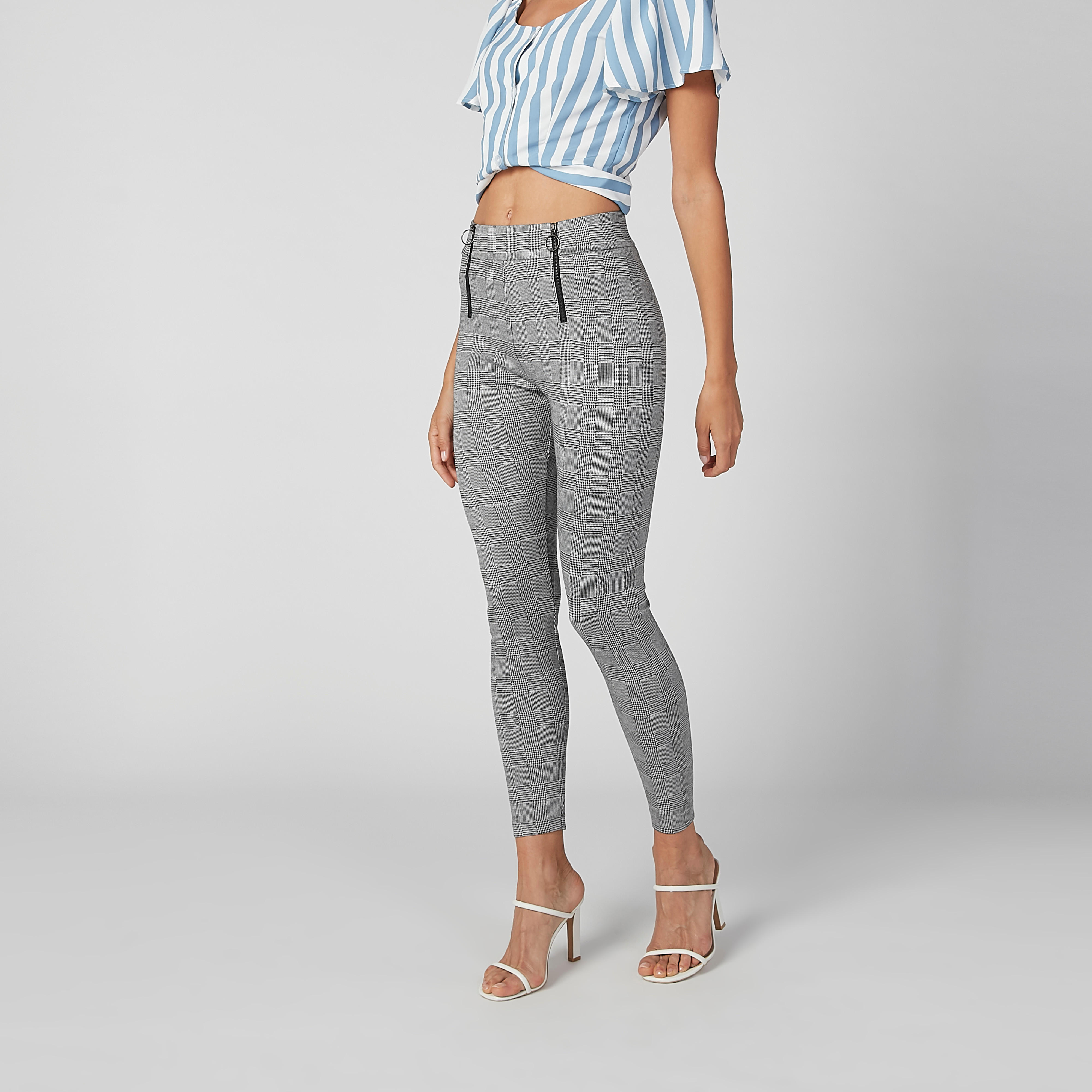بنطال جينز ضيّق كاروهات بقصّة سكيني وسحّاب-women-clothing-bottoms-trousers-image-5