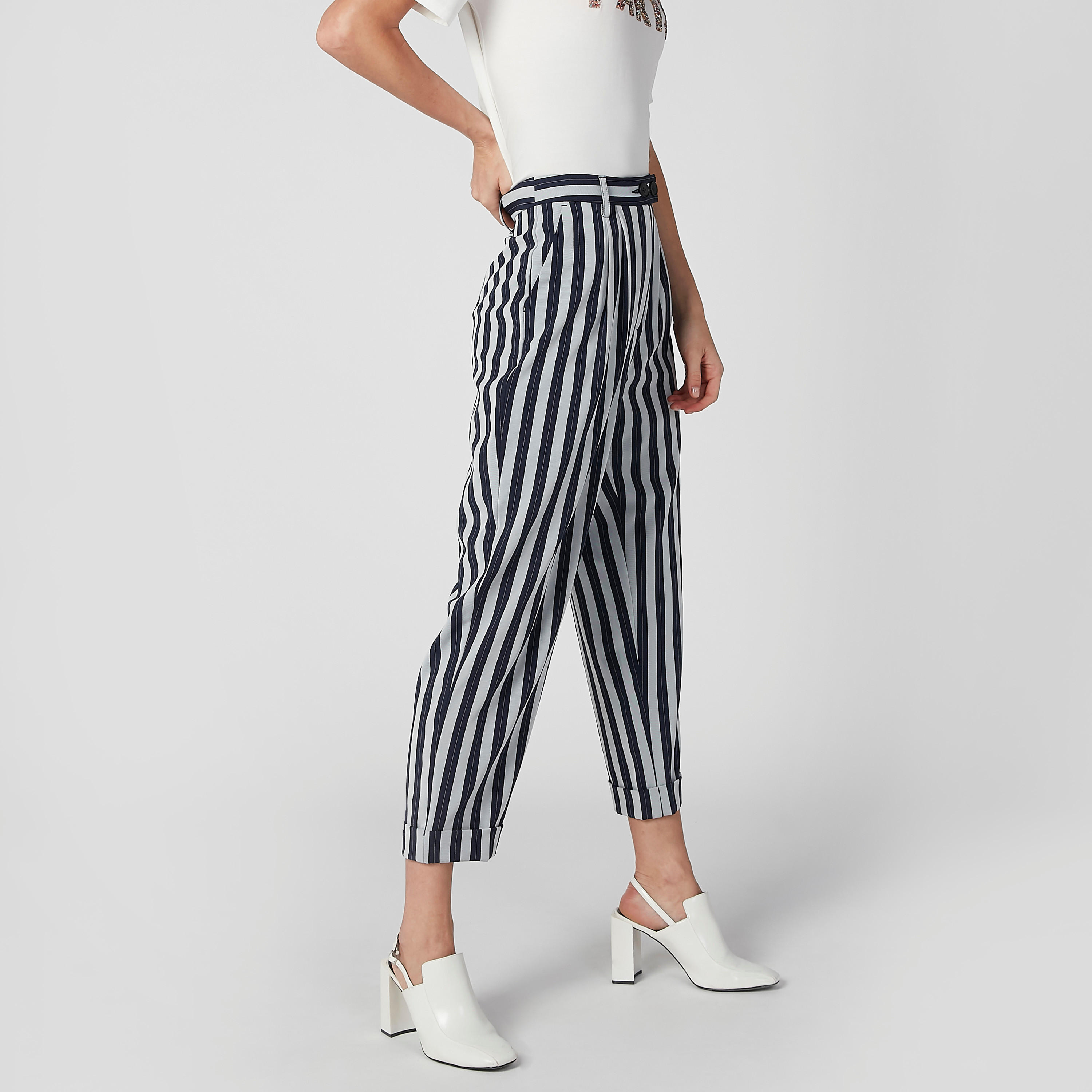 بنطال مقلّم بجيوب وعروات حزام-women-clothing-bottoms-trousers-image-1