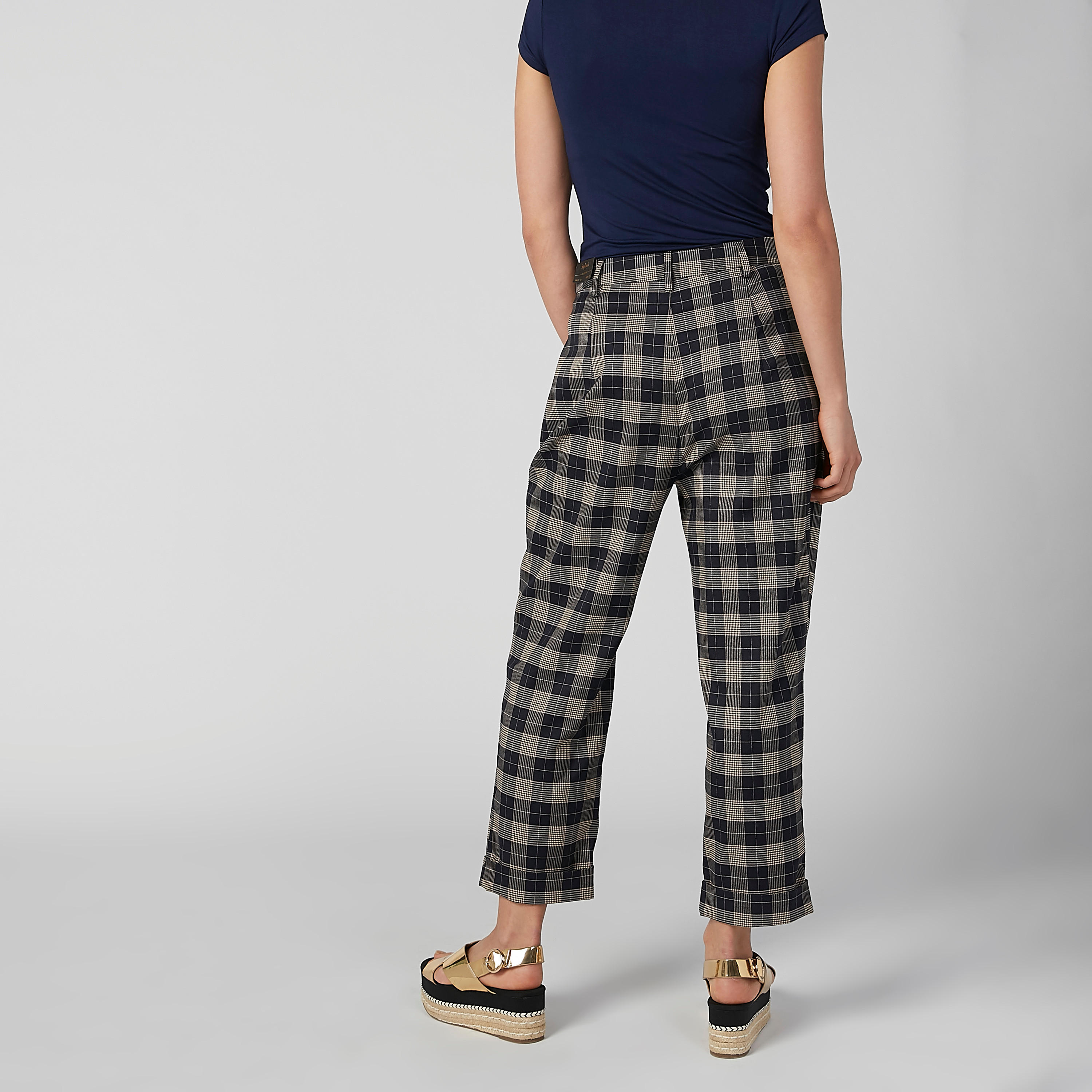 بنطال كاروهات بجيوب وعروات حزام-women-clothing-bottoms-trousers-image-5