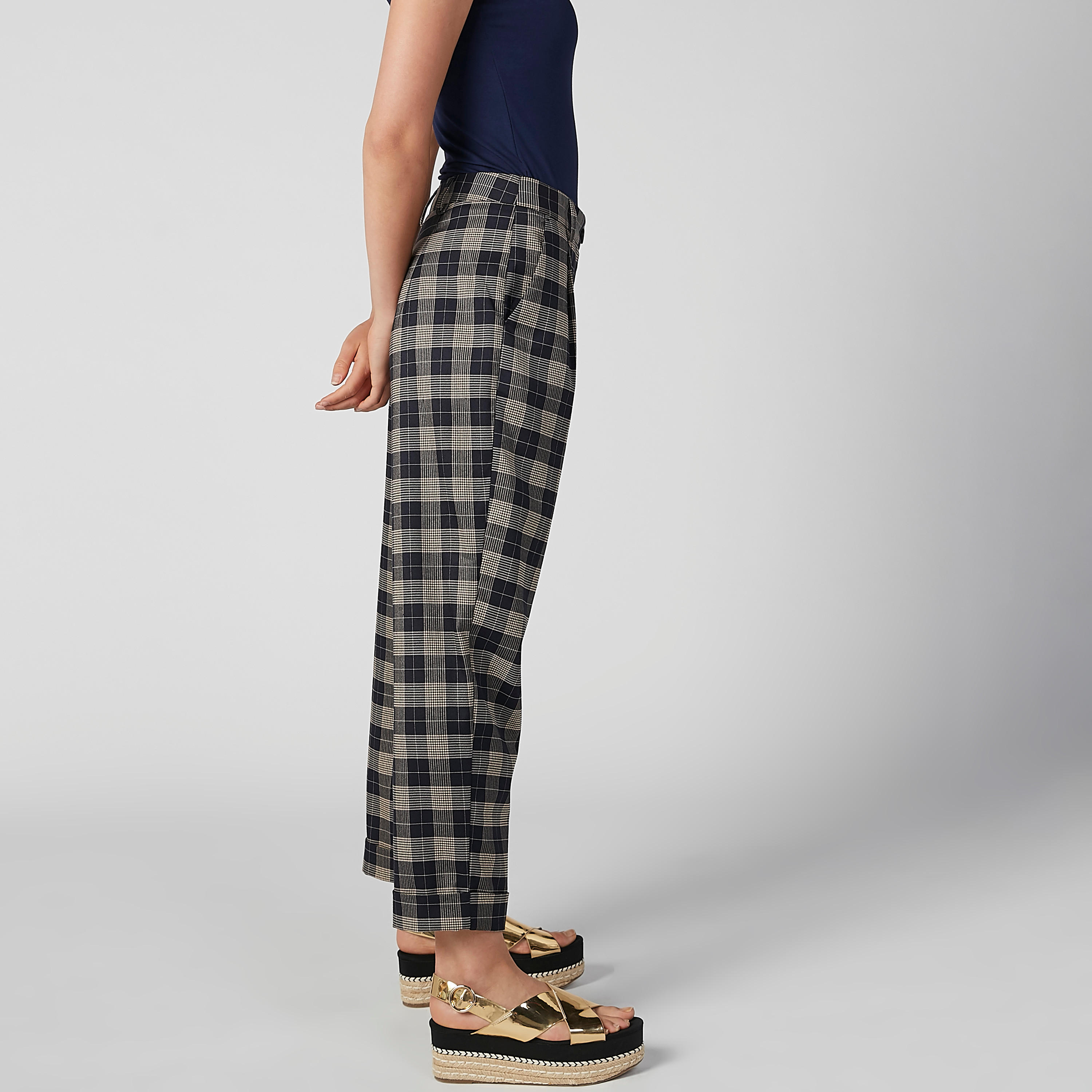 بنطال كاروهات بجيوب وعروات حزام-women-clothing-bottoms-trousers-image-6