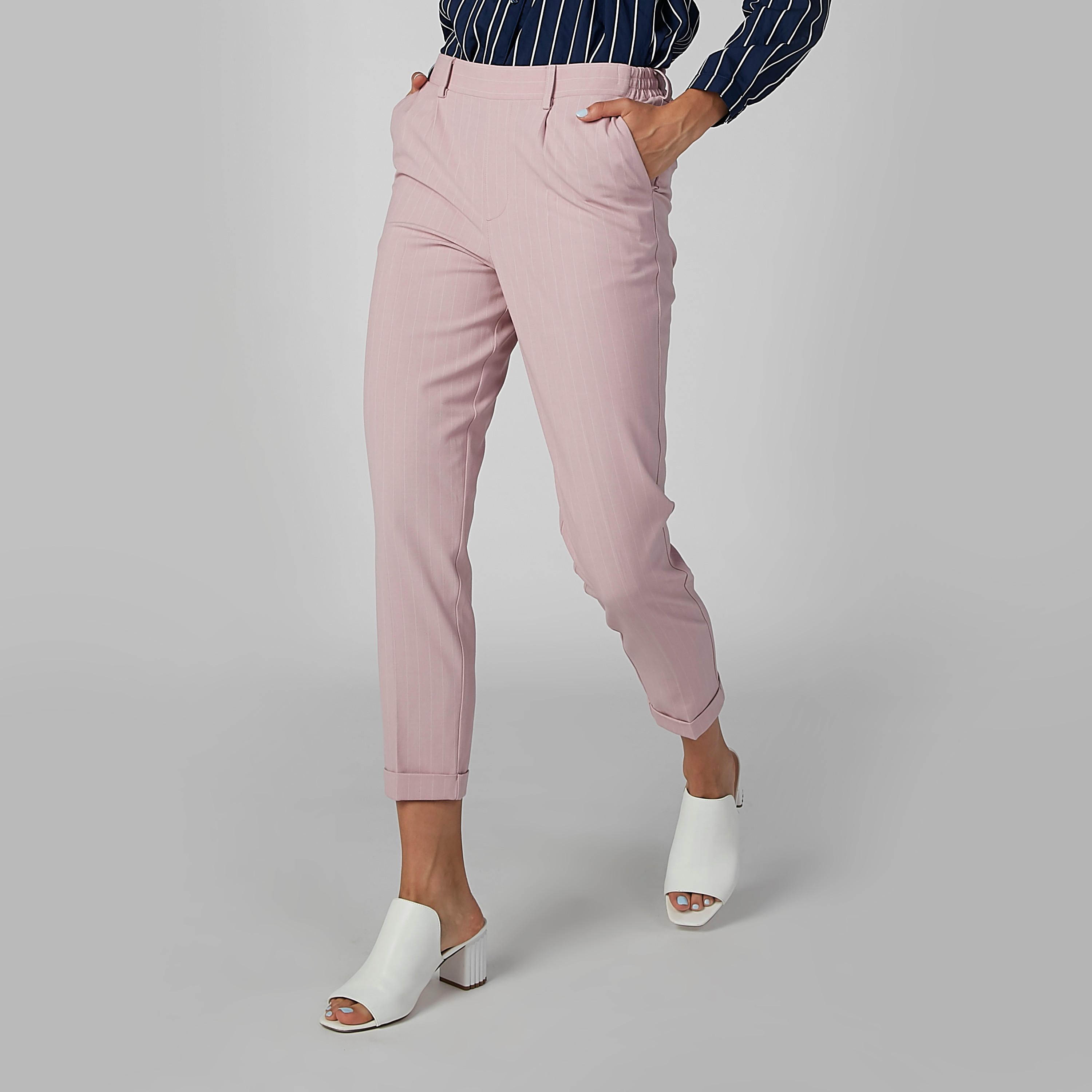 بنطال مقلّم بجيوب وعروات حزام-women-clothing-bottoms-trousers-image-2