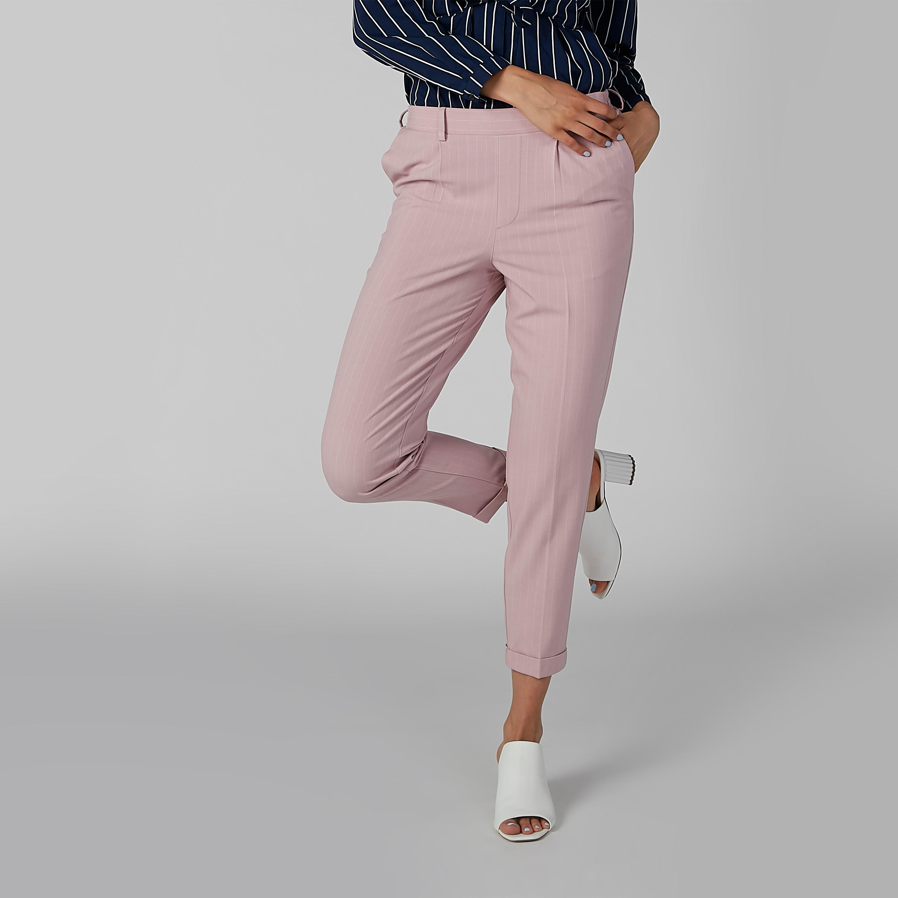 بنطال مقلّم بجيوب وعروات حزام-women-clothing-bottoms-trousers-image-6