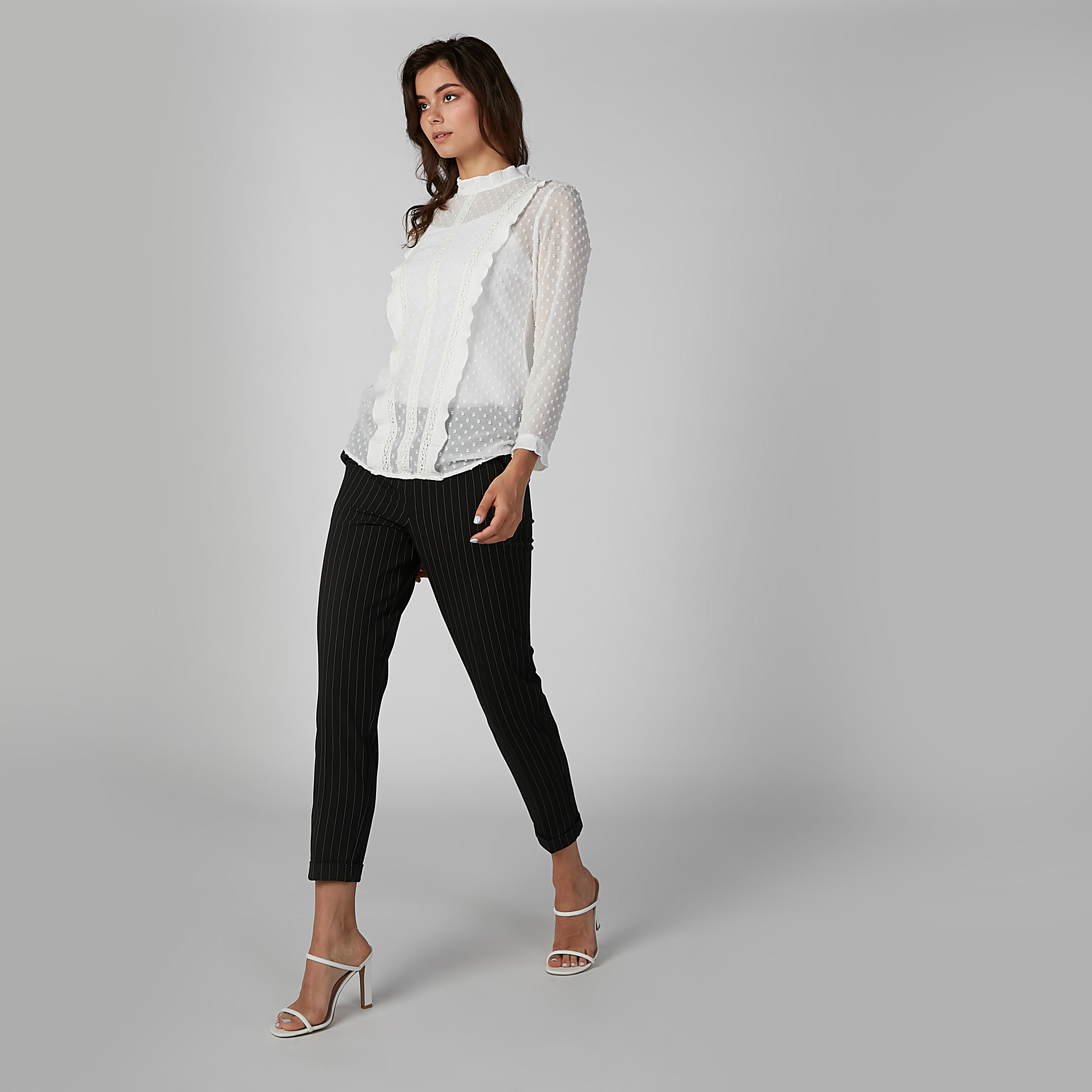 بنطال رسمي مخطط مع جيوب جانبية وحلقات حزام-women-clothing-bottoms-trousers-image-3