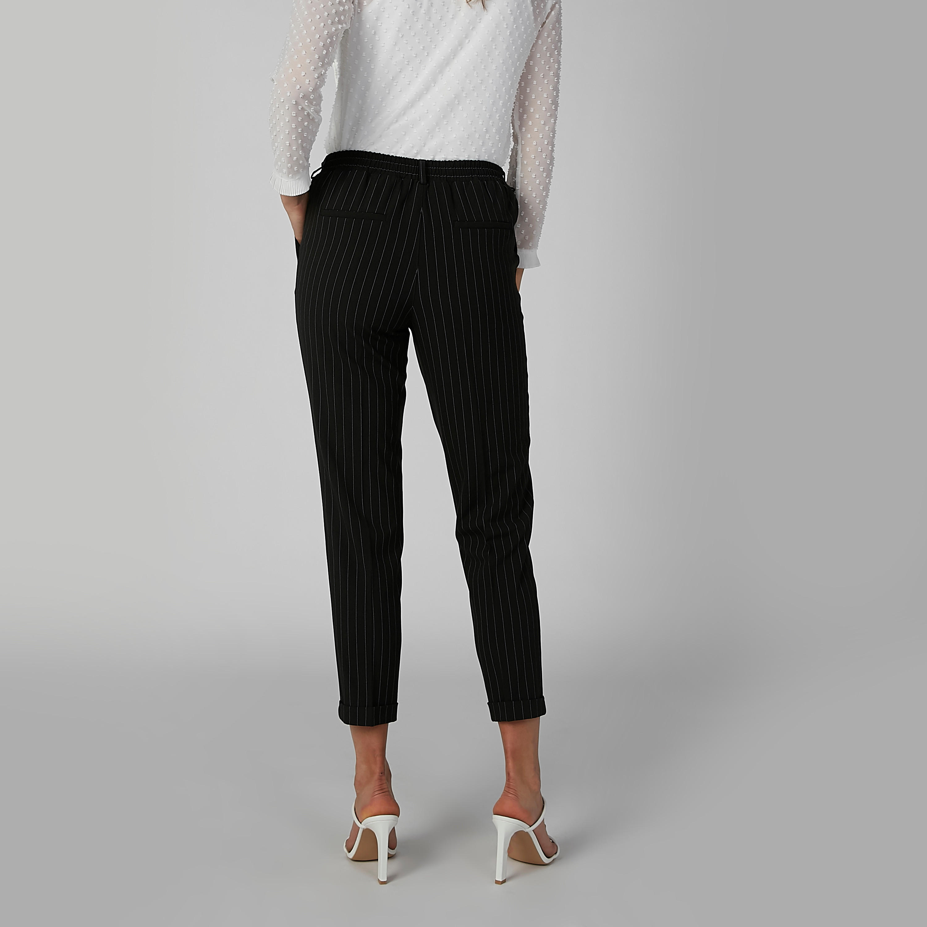 بنطال رسمي مخطط مع جيوب جانبية وحلقات حزام-women-clothing-bottoms-trousers-image-5