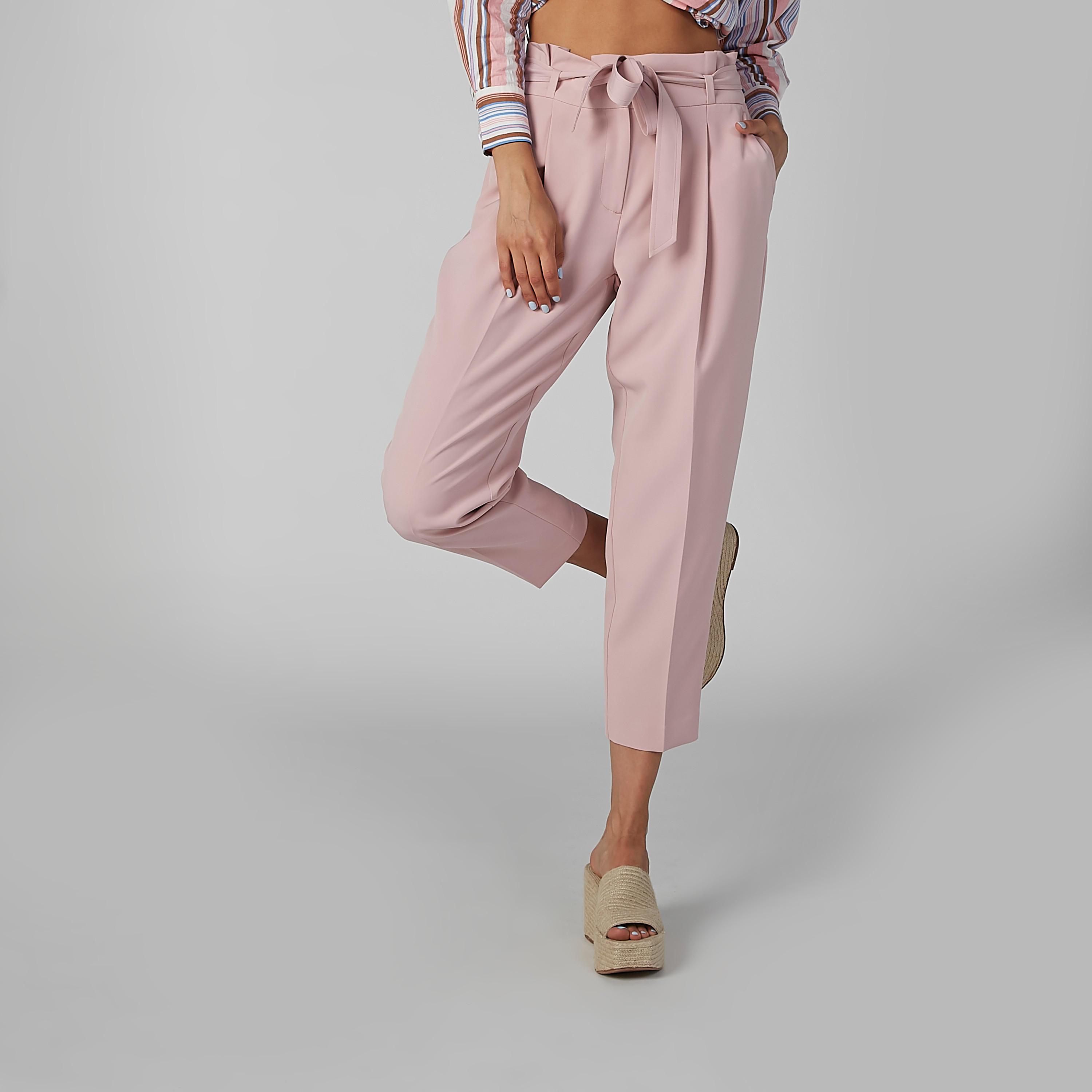 بنطال سادة بطول الكاحل برباط وجيوب-women-clothing-bottoms-trousers-image-1