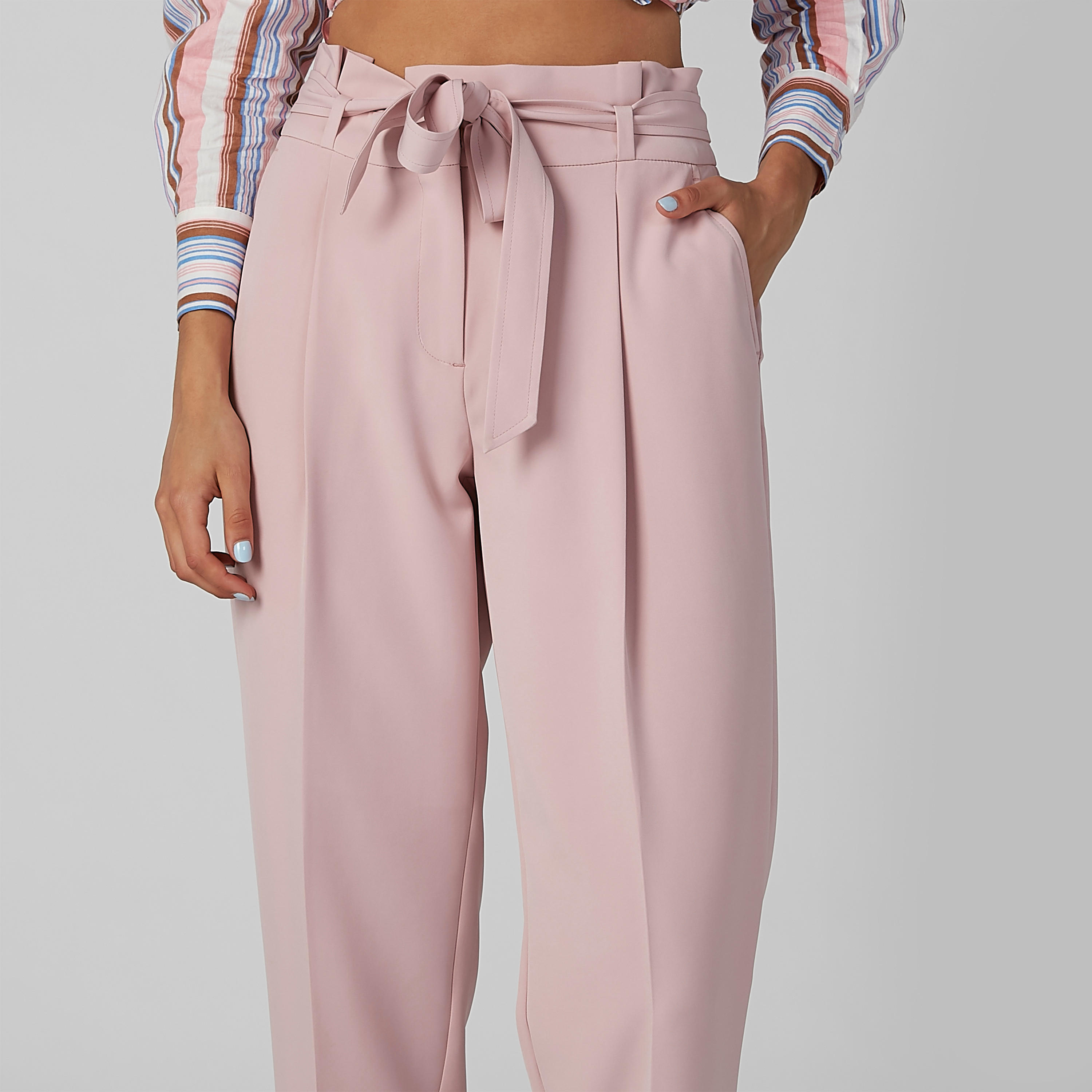 بنطال سادة بطول الكاحل برباط وجيوب-women-clothing-bottoms-trousers-image-3