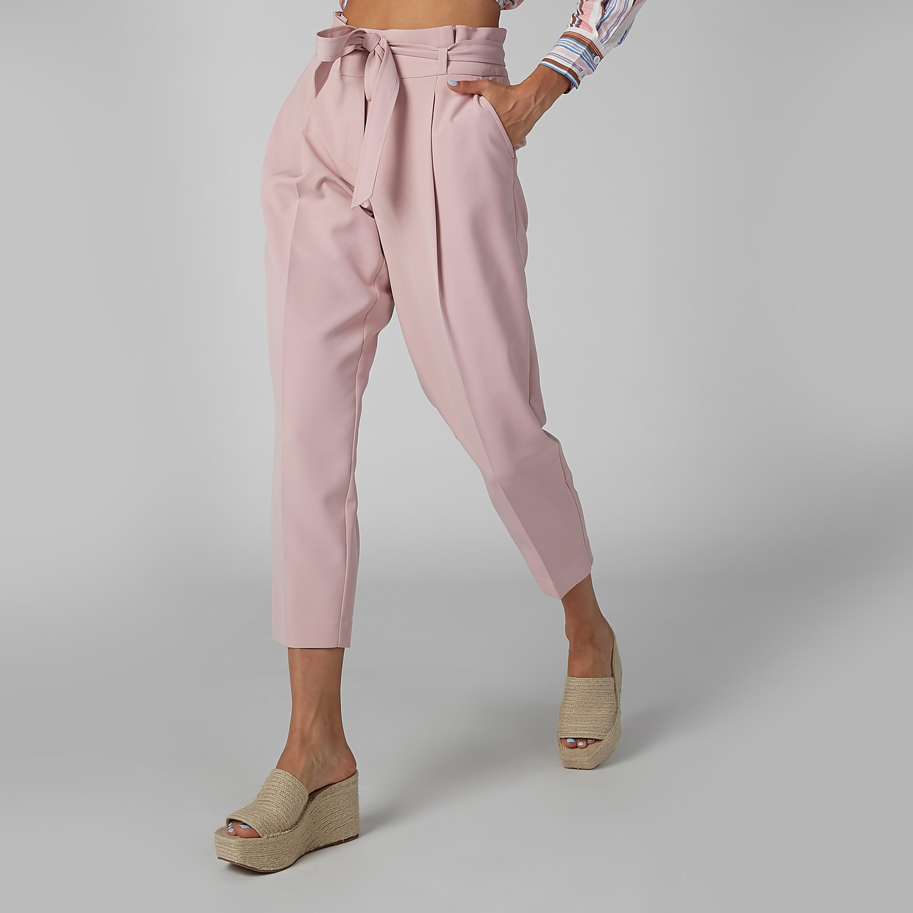 بنطال سادة بطول الكاحل برباط وجيوب-women-clothing-bottoms-trousers-image-4