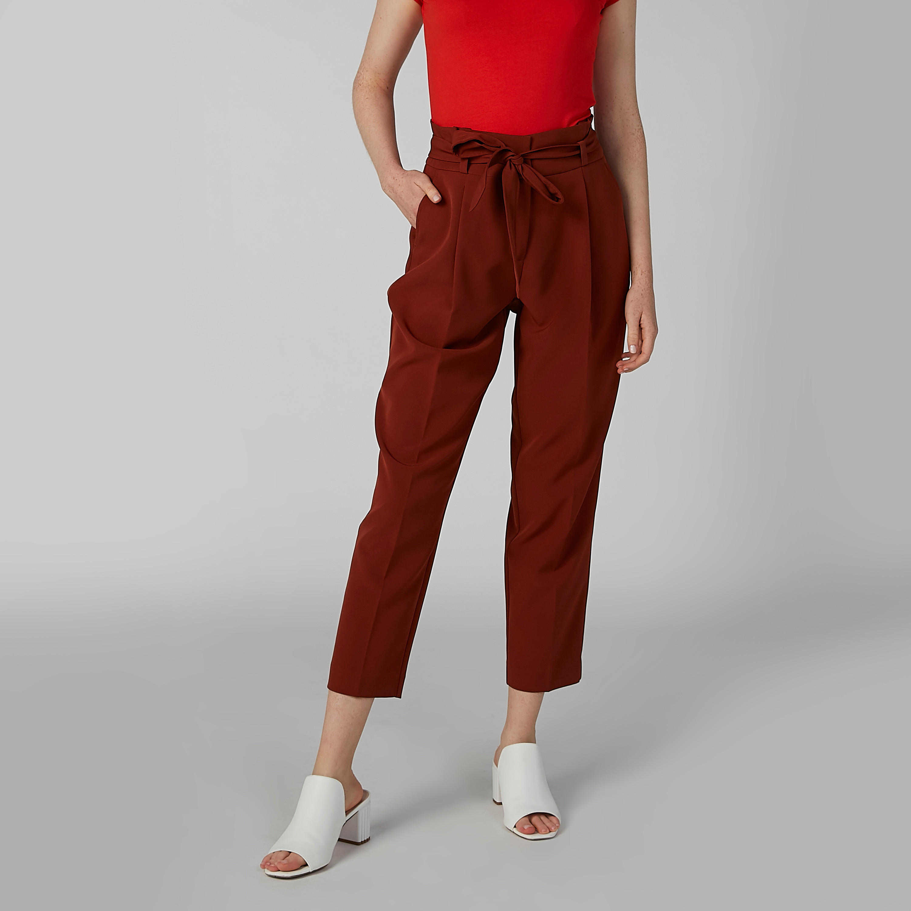 بنطال سادة بخصر بيبرباج وجيوب-women-clothing-bottoms-trousers-image-1