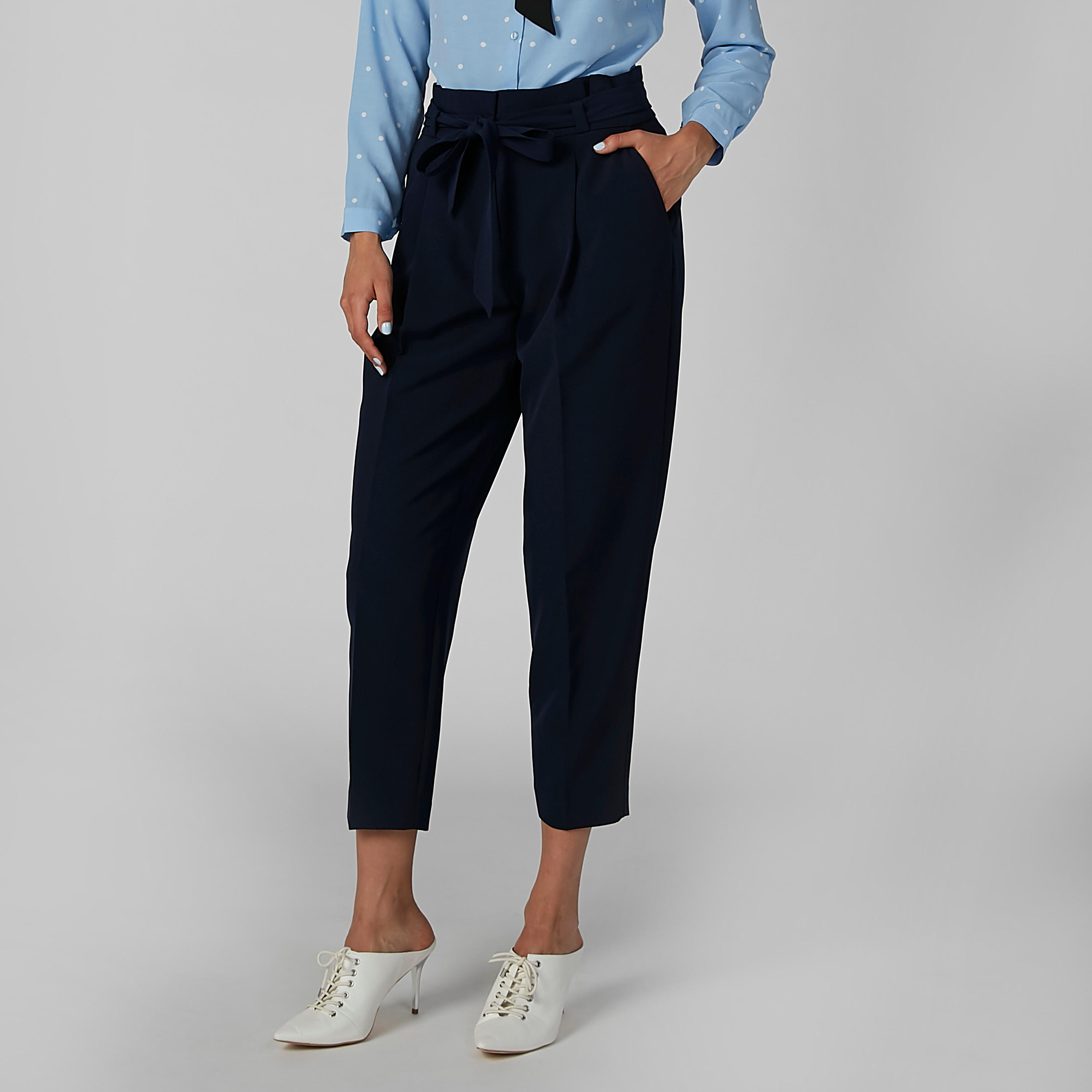 بنطال سادة بطول الكاحل برباط وجيوب-women-clothing-bottoms-trousers-image-1